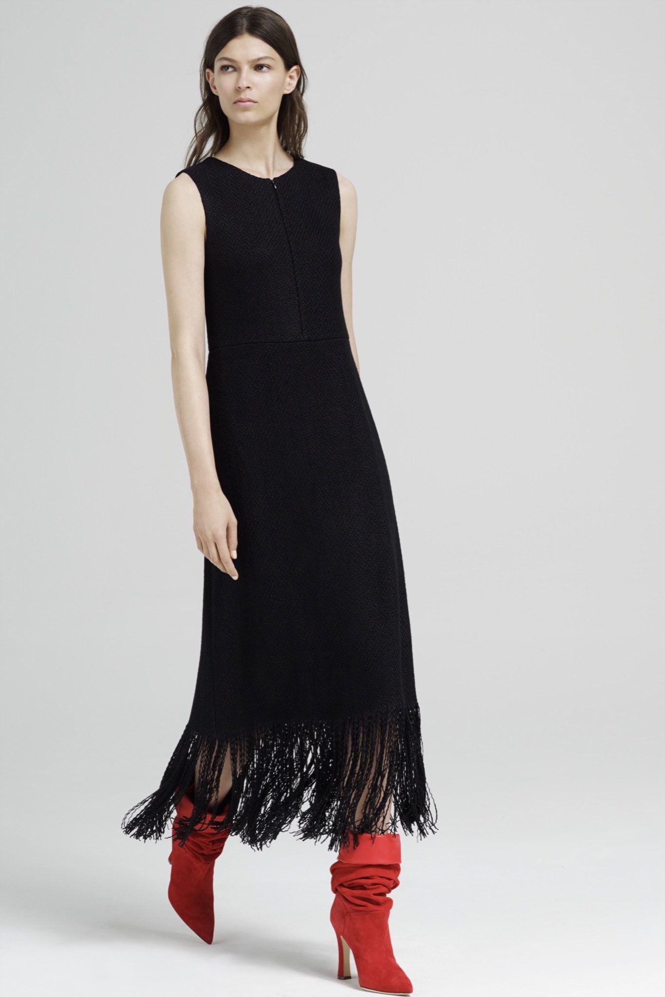 black midi dress with fringes