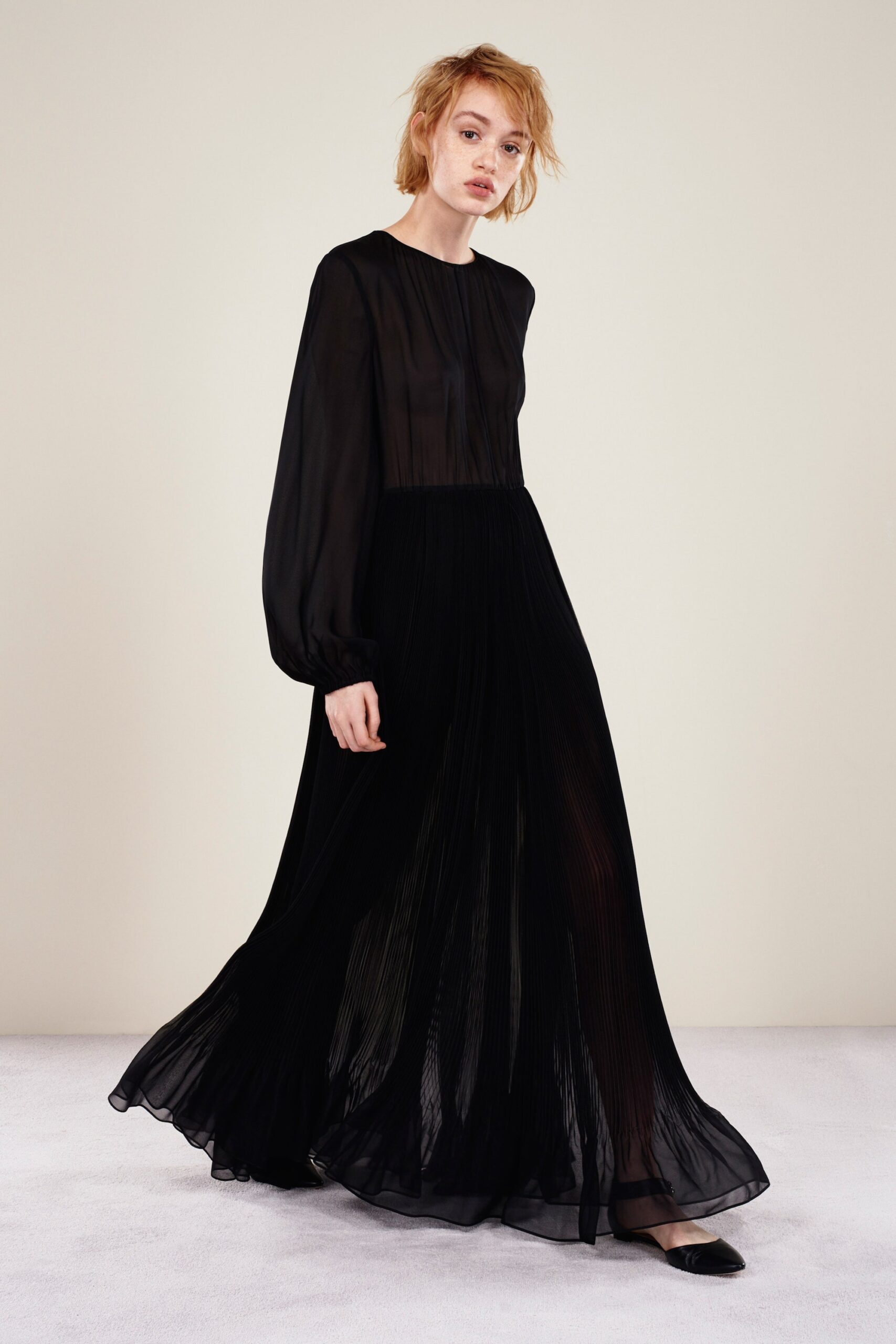 black silk pleated maxi dress