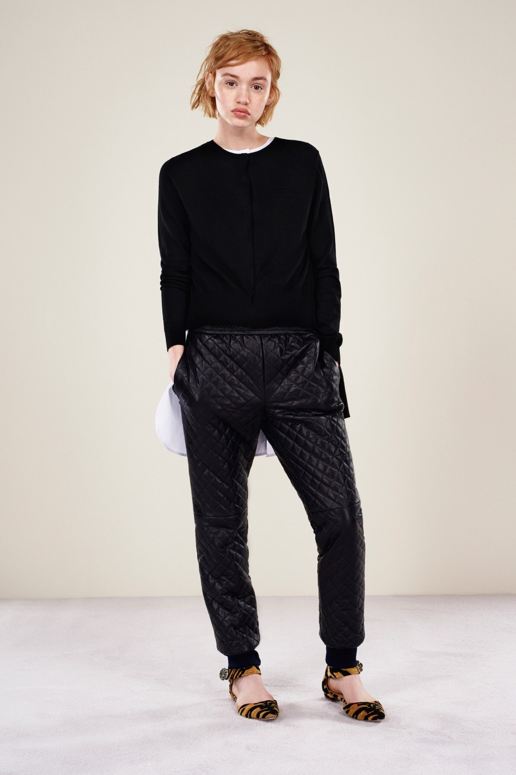 black fitted top with relaxed pants