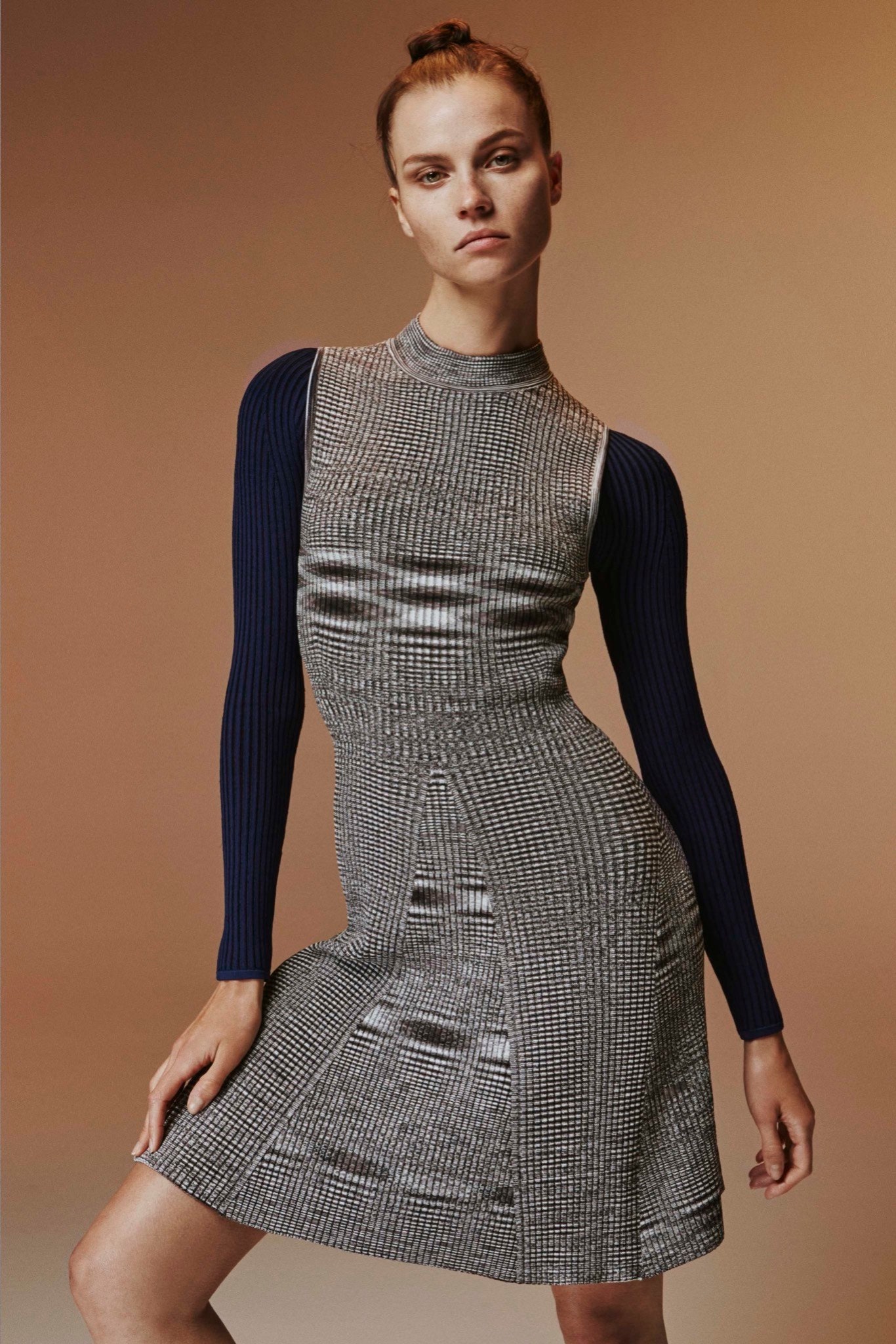 gray and blue fitted dress