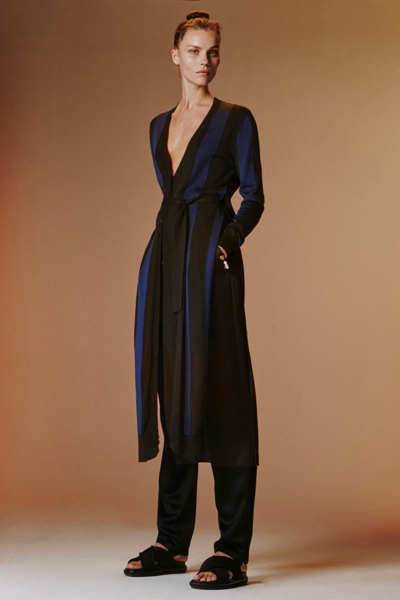 black and blue belted maxi dress