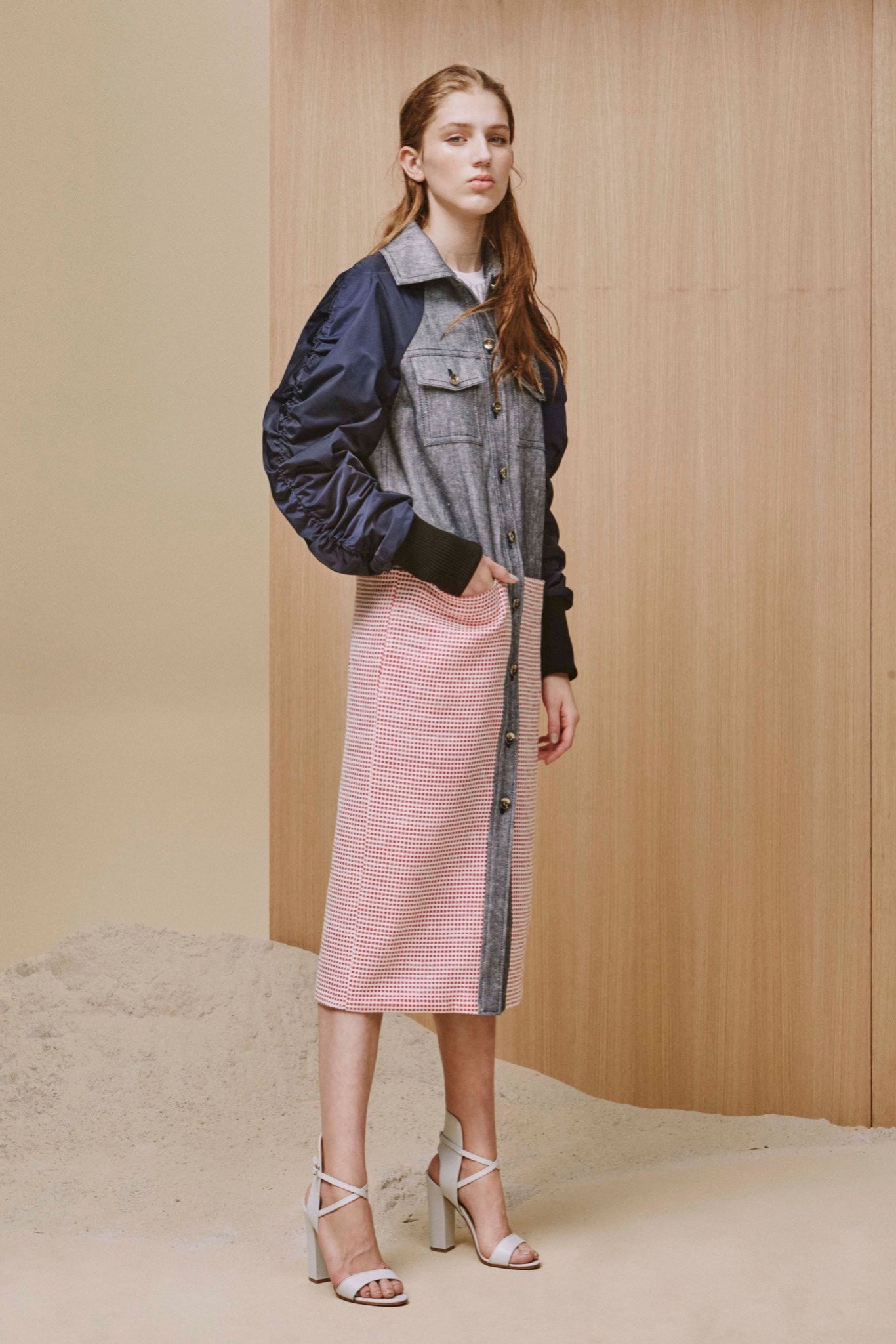 blue and pink midi dress with pockets
