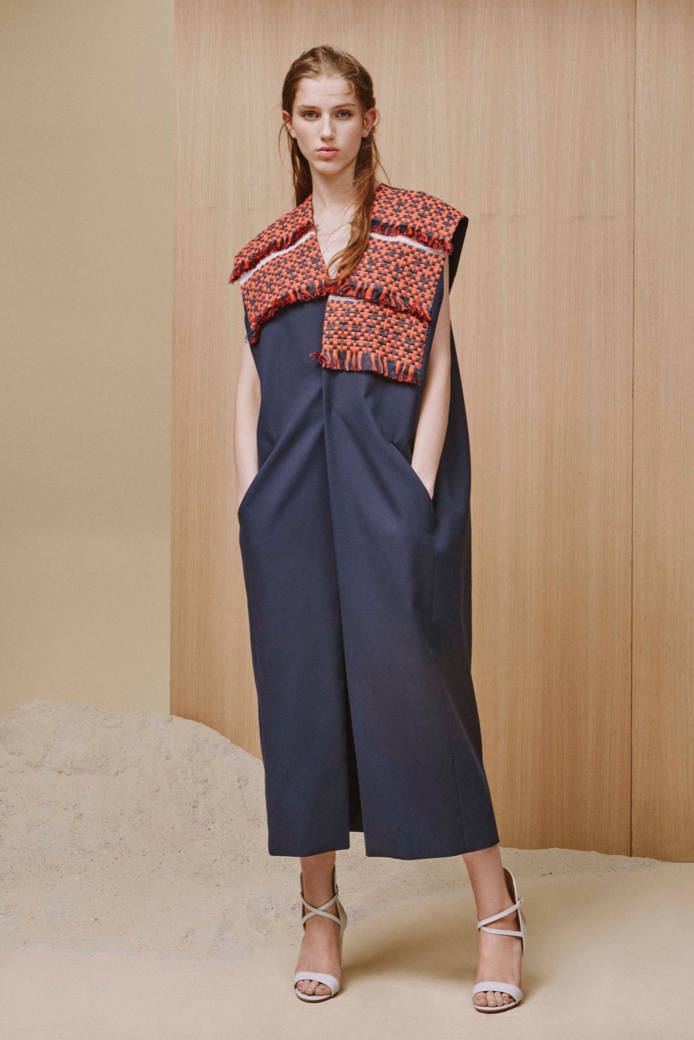blue cotton sleeveless v-neck relaxed pockets layered dress