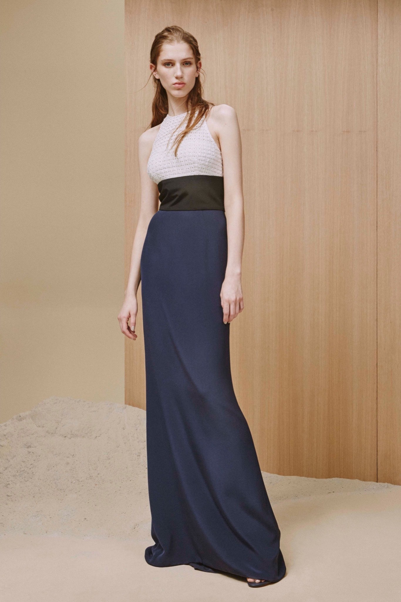 navy silk halter gown