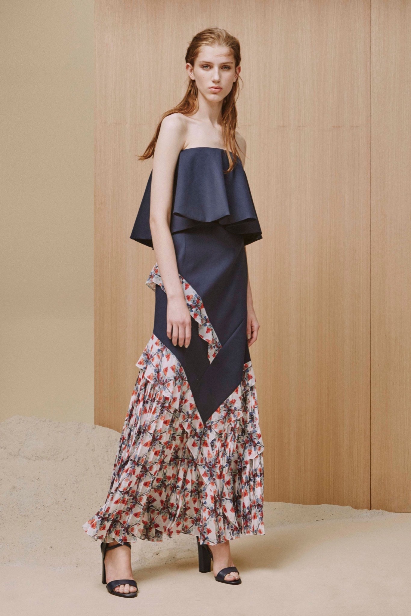 navy floral ruffled maxi dress