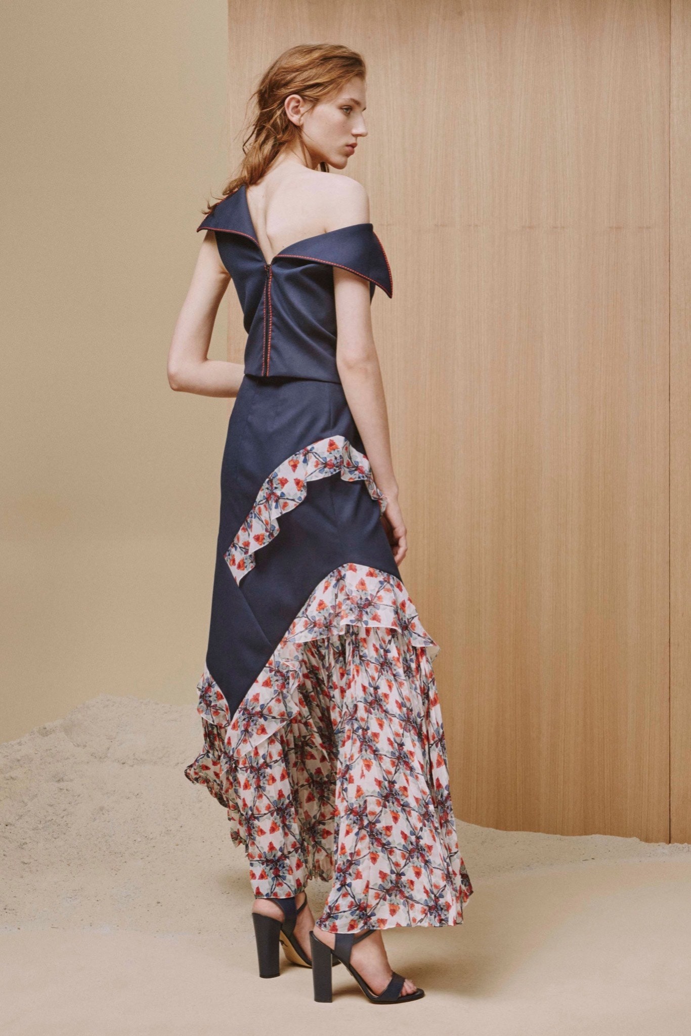 blue floral off-shoulder maxi dress