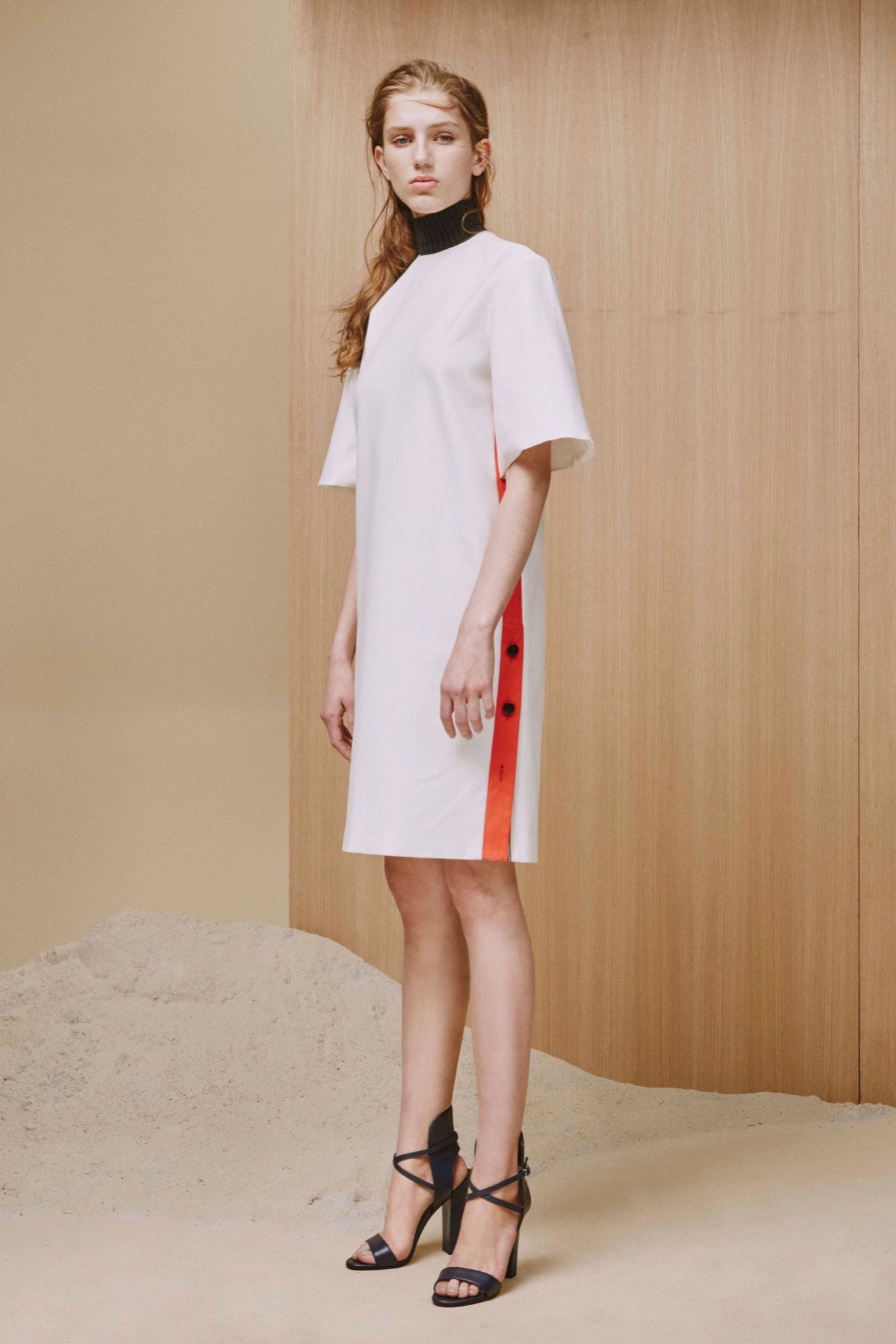 white cotton short-sleeve collared relaxed buttoned mini dress