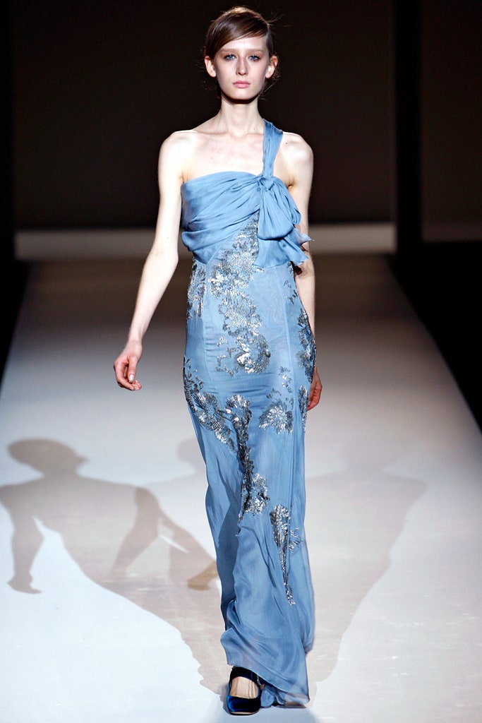 blue silk embroidered gown