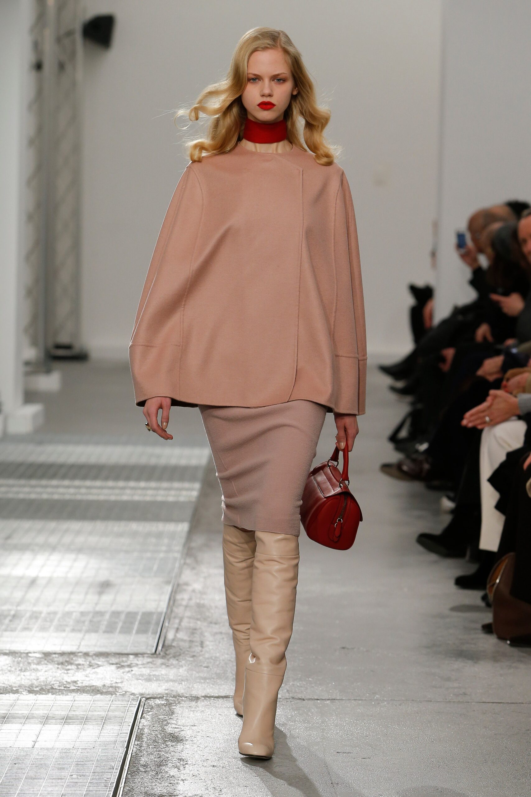 beige cape with fitted skirt