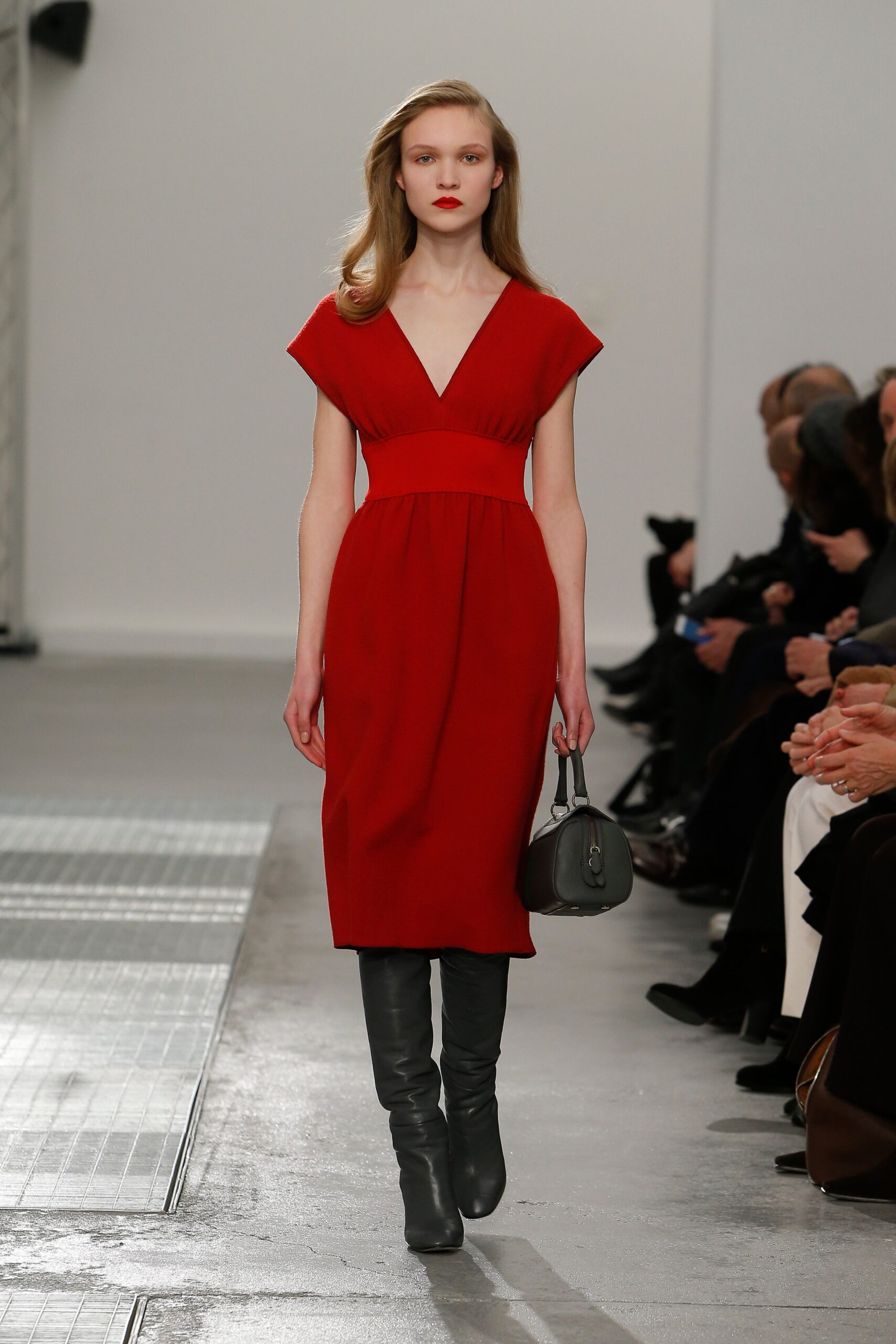 red fitted midi dress
