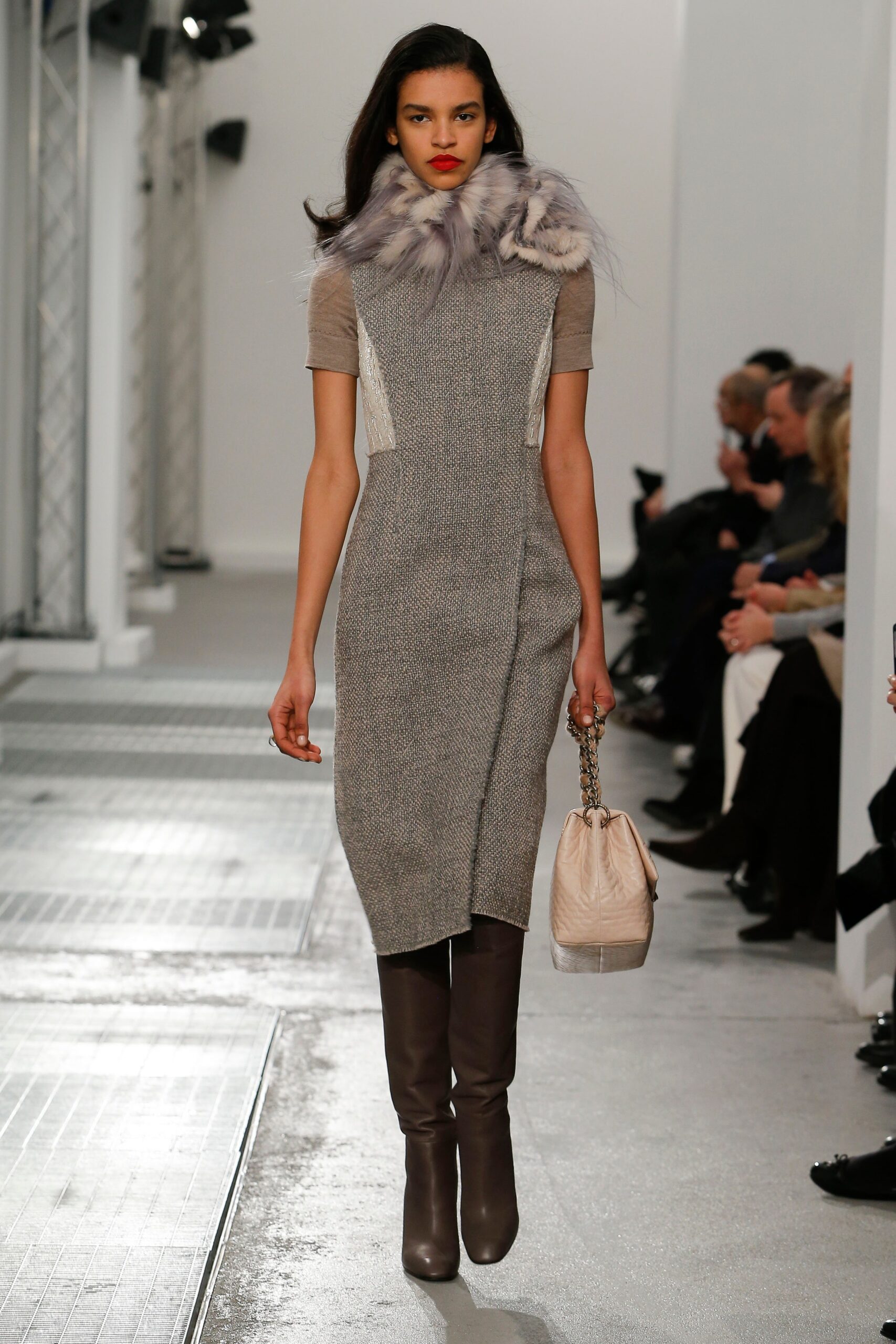 gray wool fitted asymmetric dress