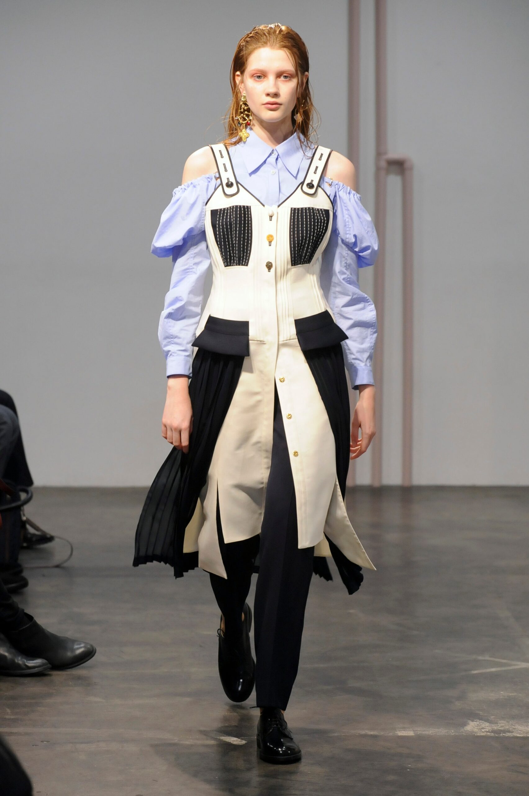 blue relaxed blouse with white dress