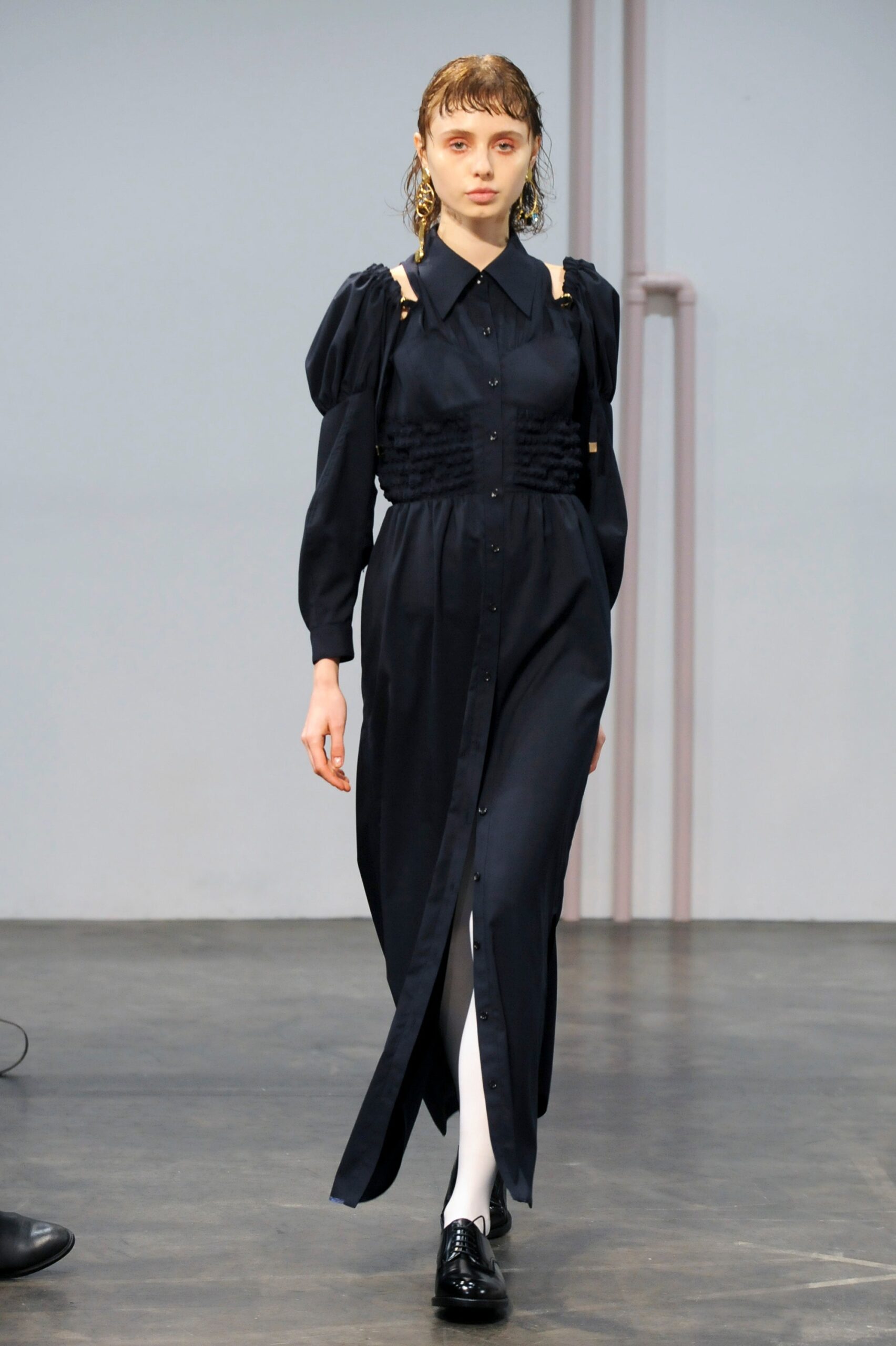 black cotton long-sleeve dress