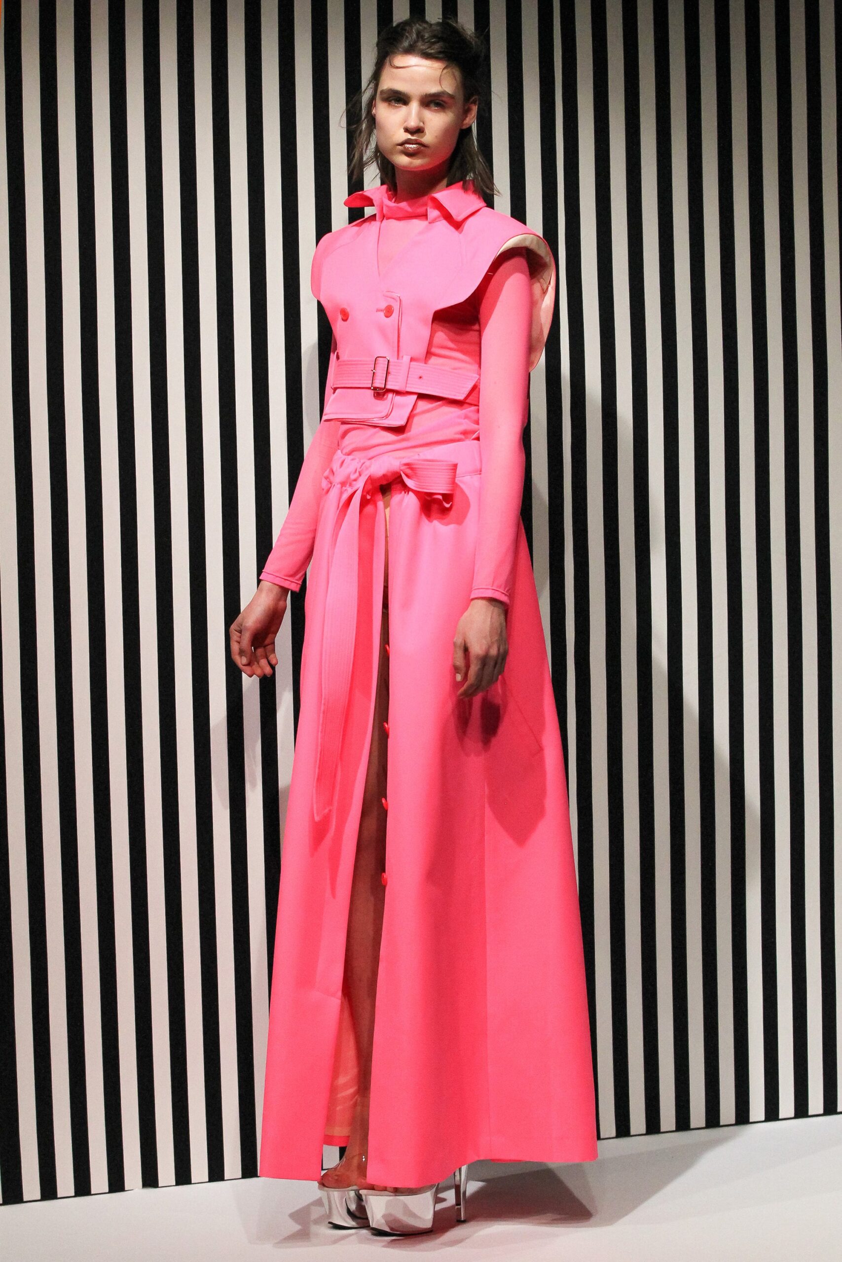 fitted pink vinyl dress