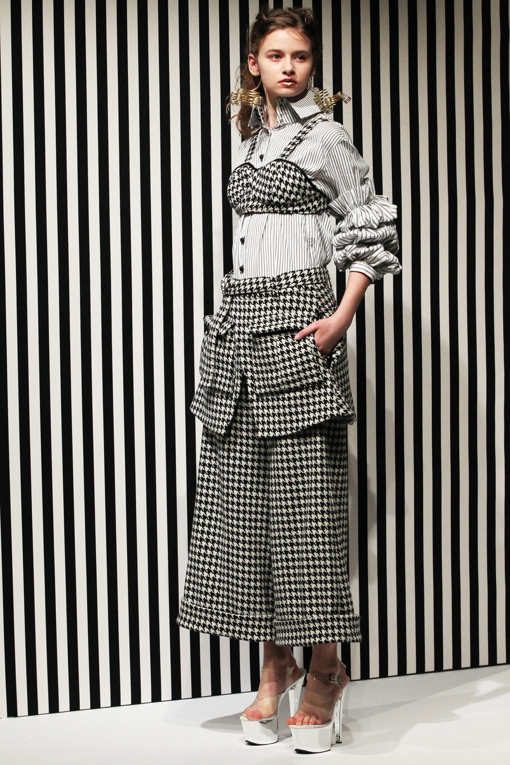 black and white striped shirt with crop-top
