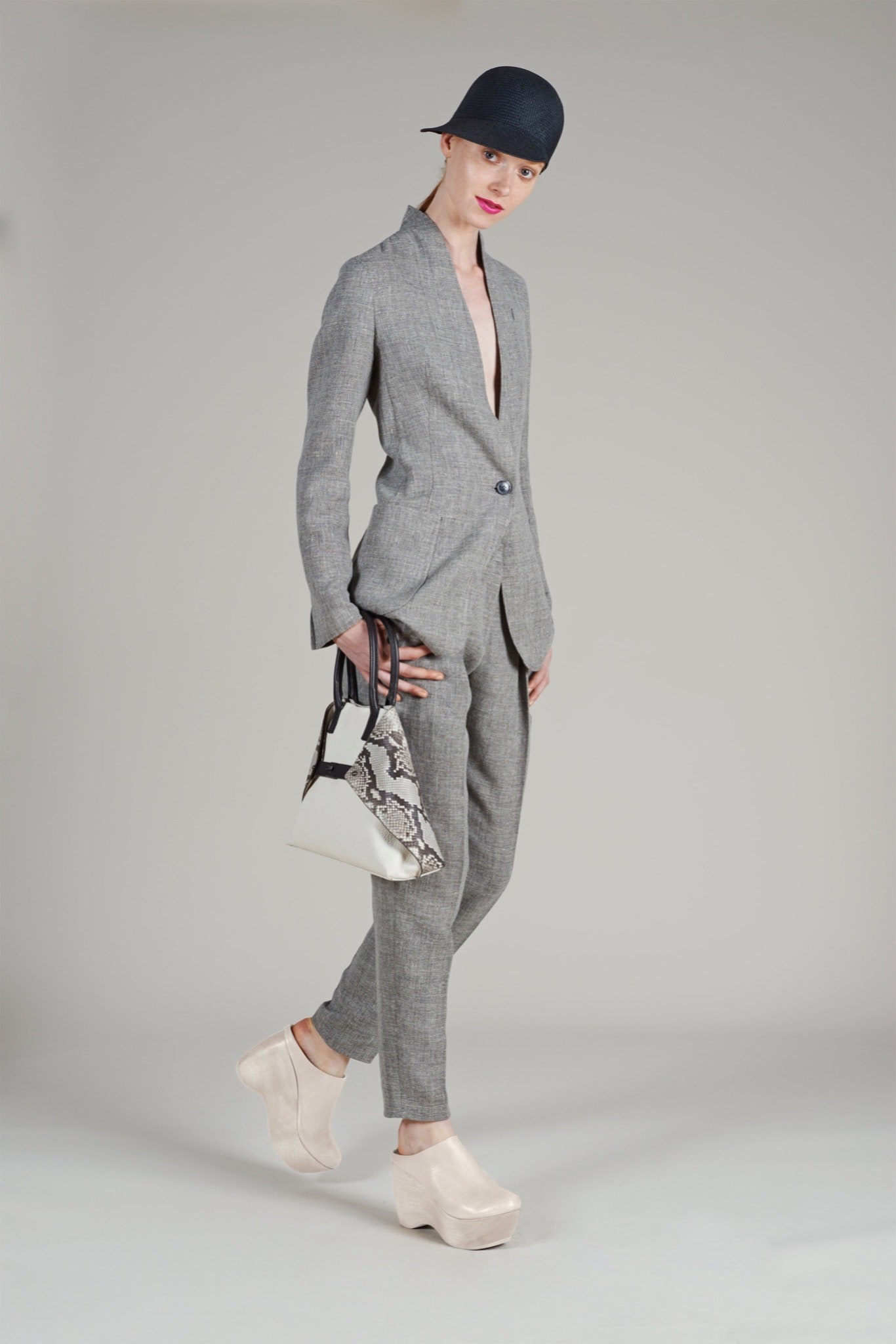 gray tailored suit with accessories