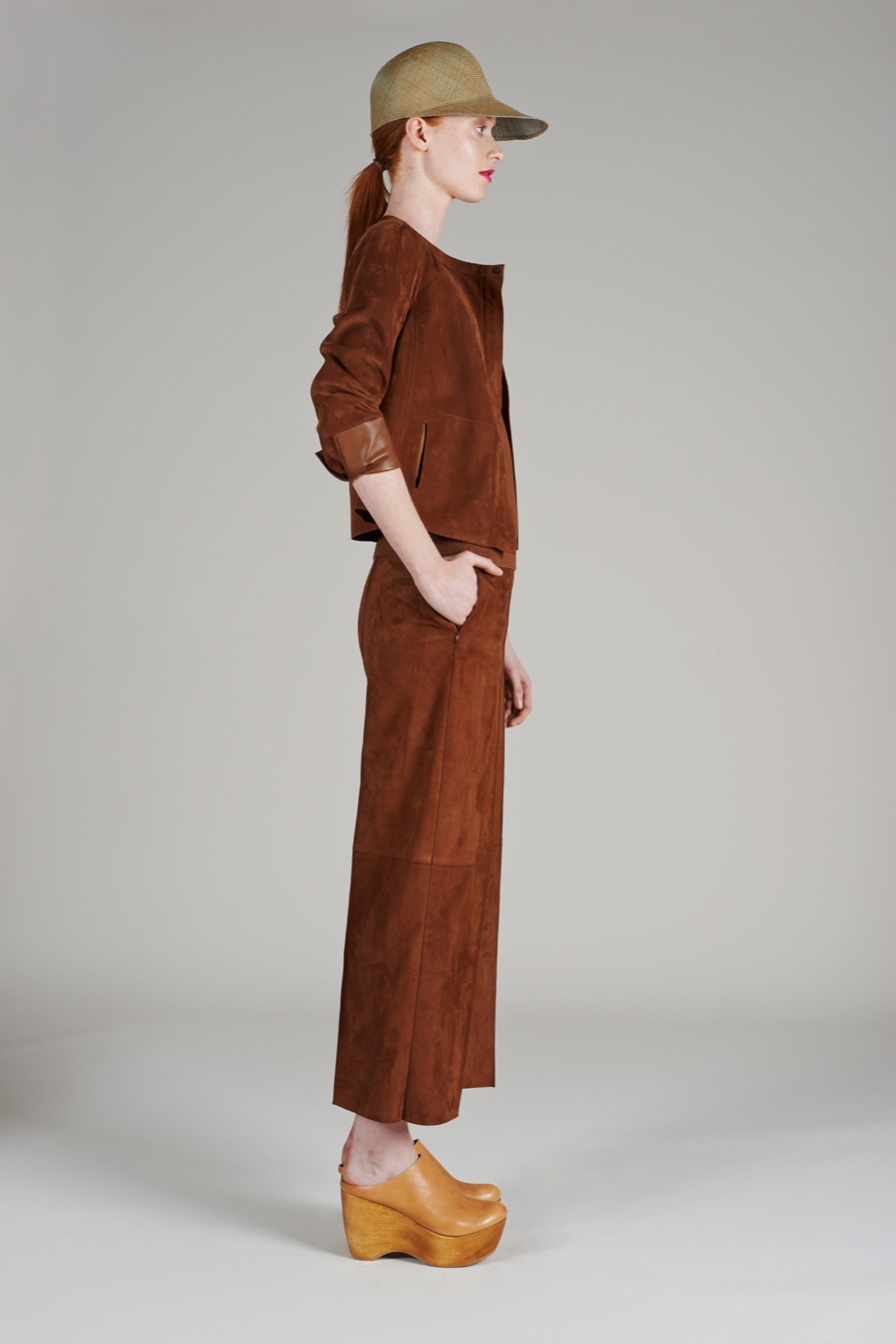 brown suede relaxed jacket and pants