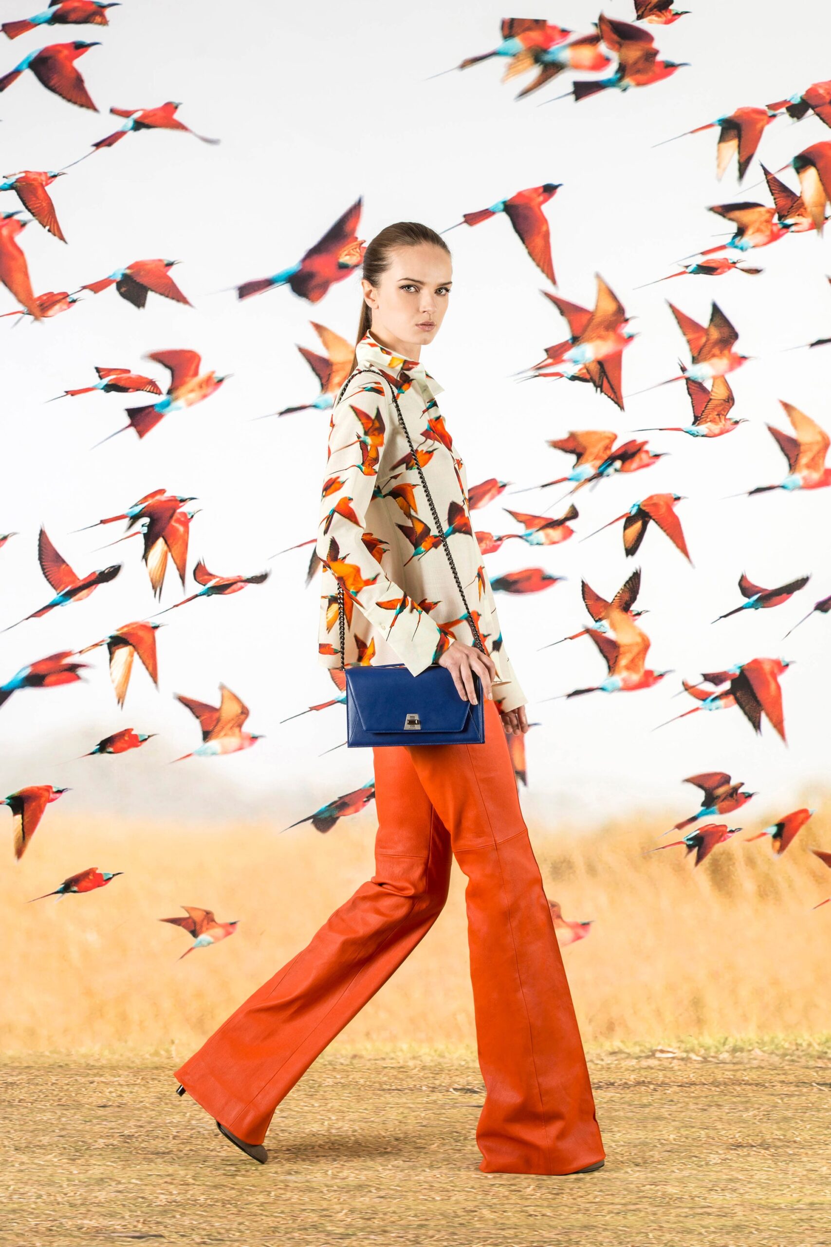 printed shirt with flared pants