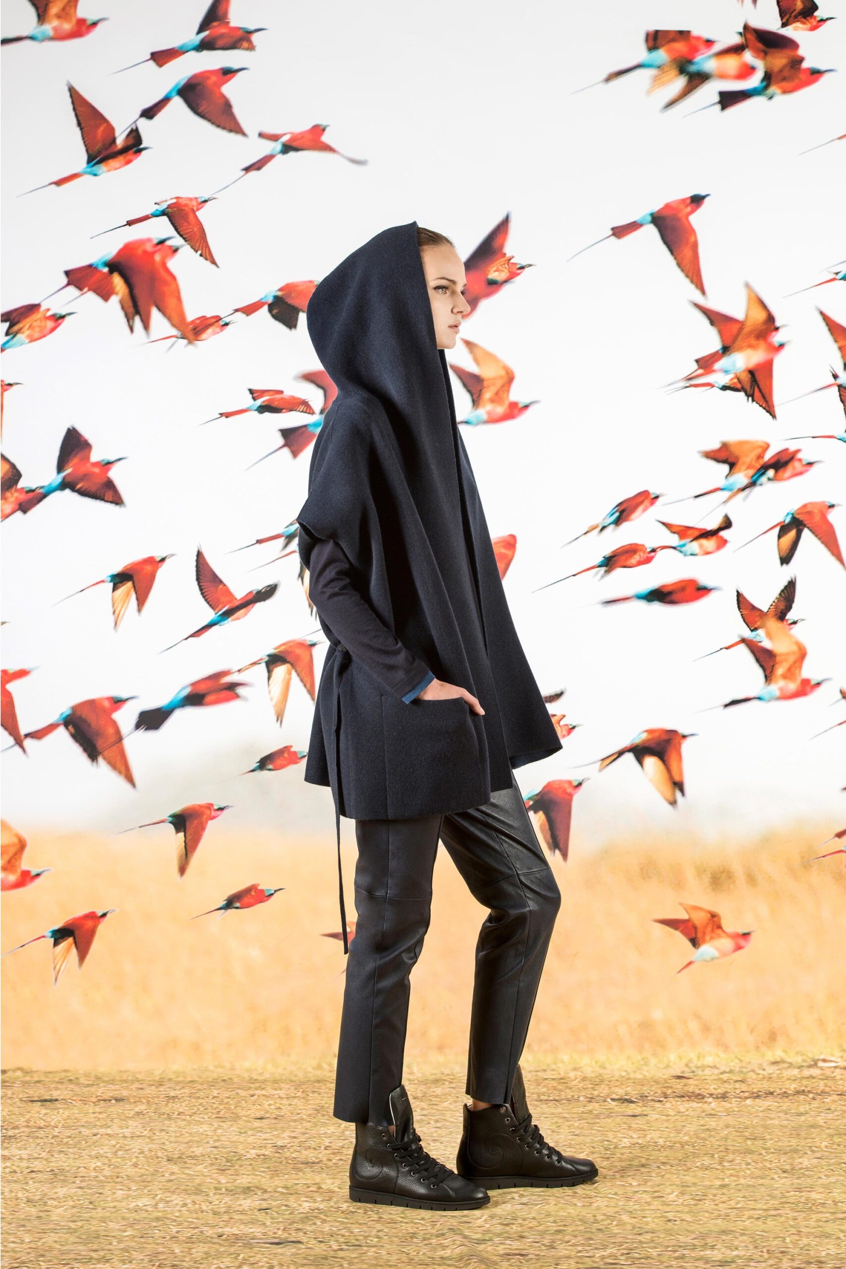 black wool cape with fitted top