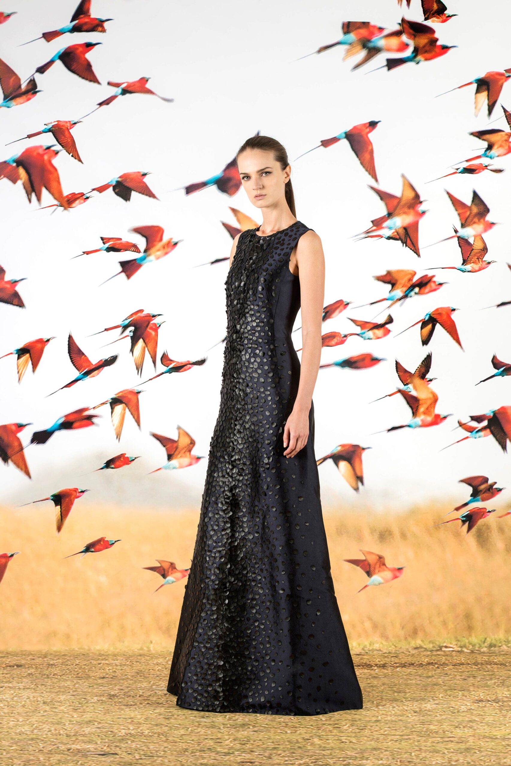 black silk embellished gown