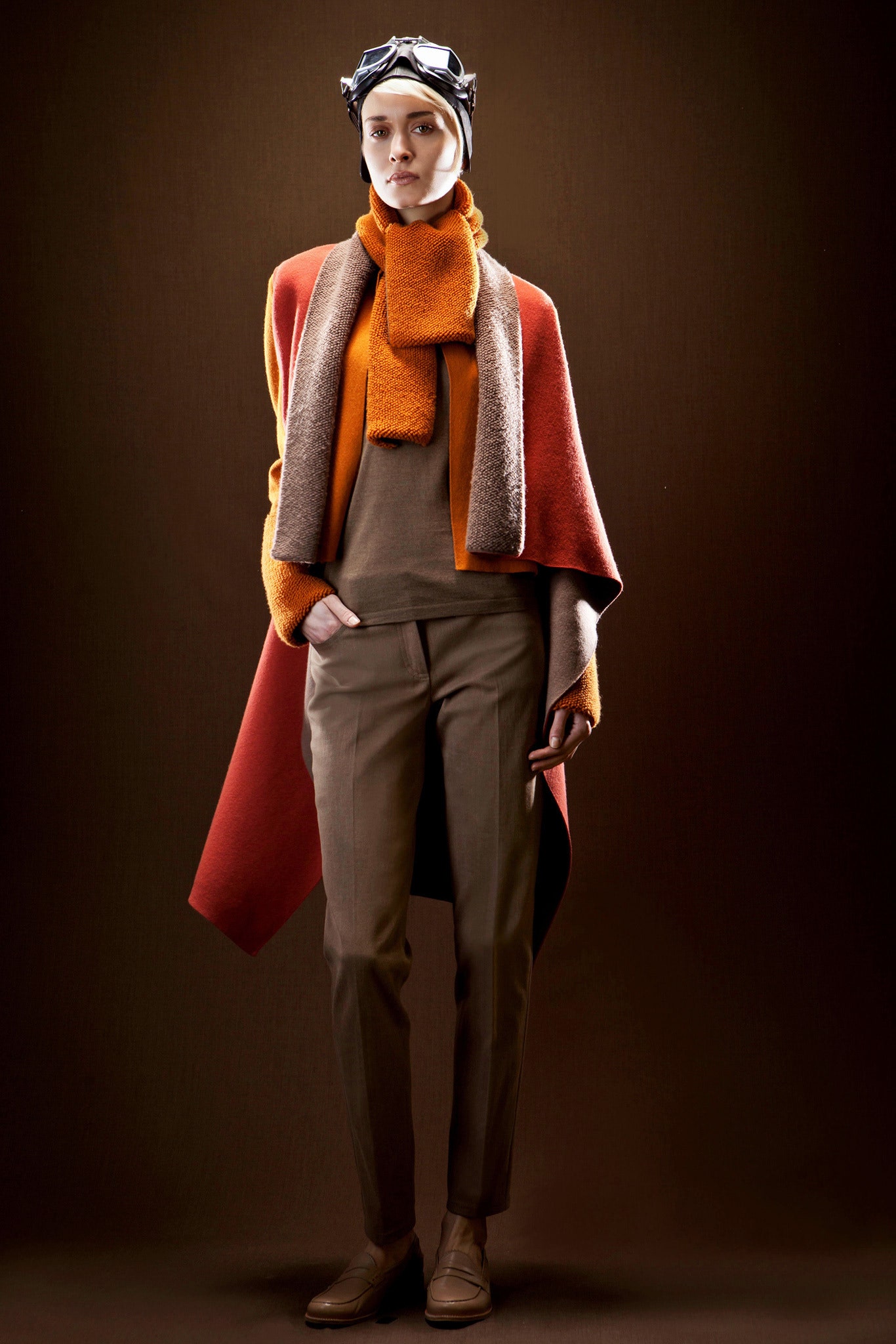 orange wool long-sleeve high-neck fitted sweater