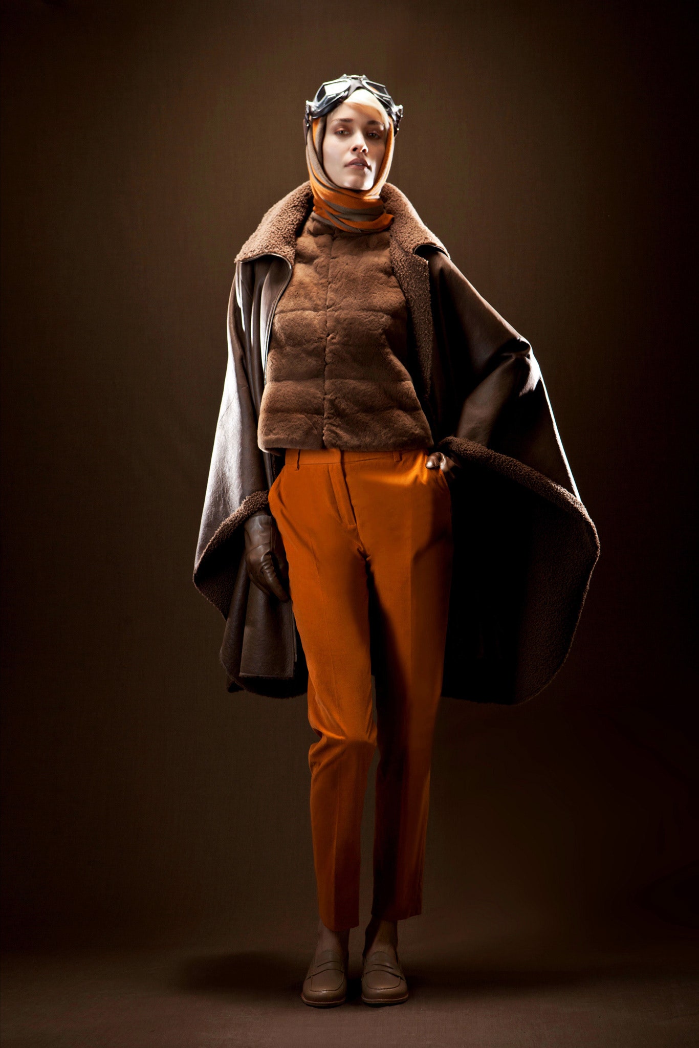 orange cotton tailored straight-leg pants