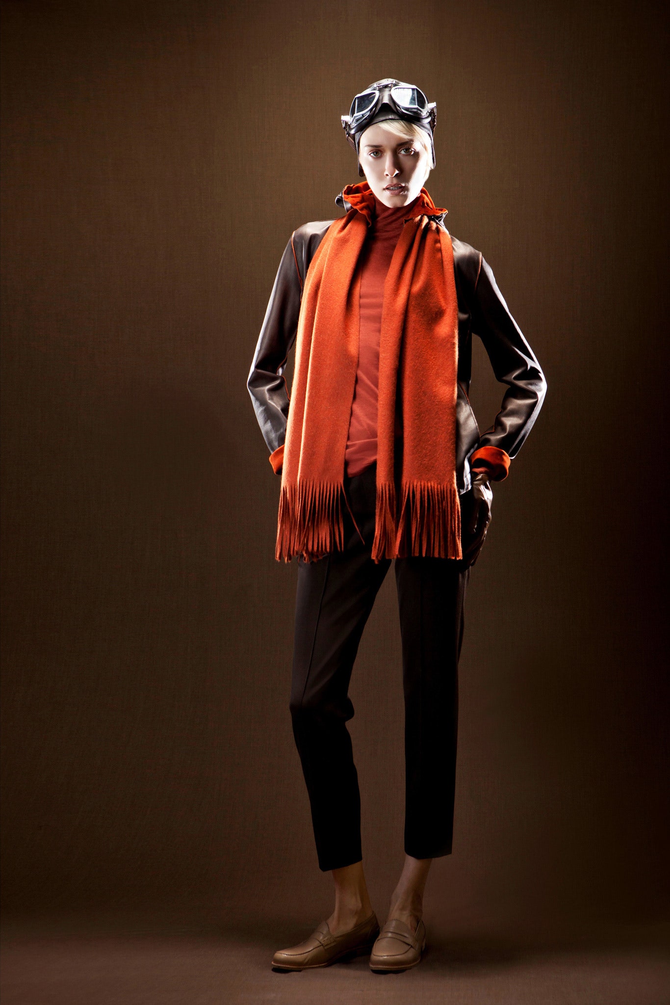 orange wool fringed scarf