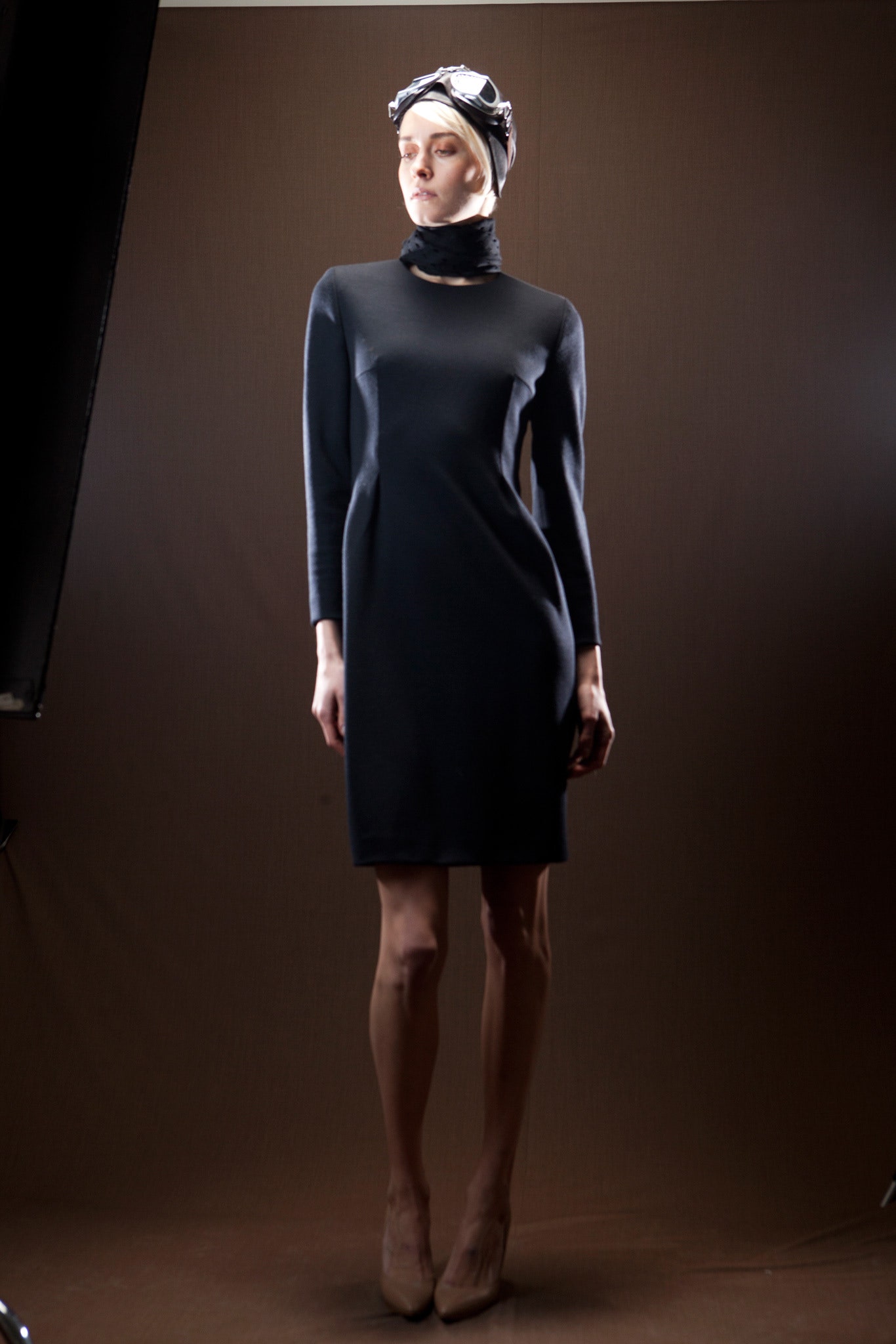 fitted black long-sleeve dress