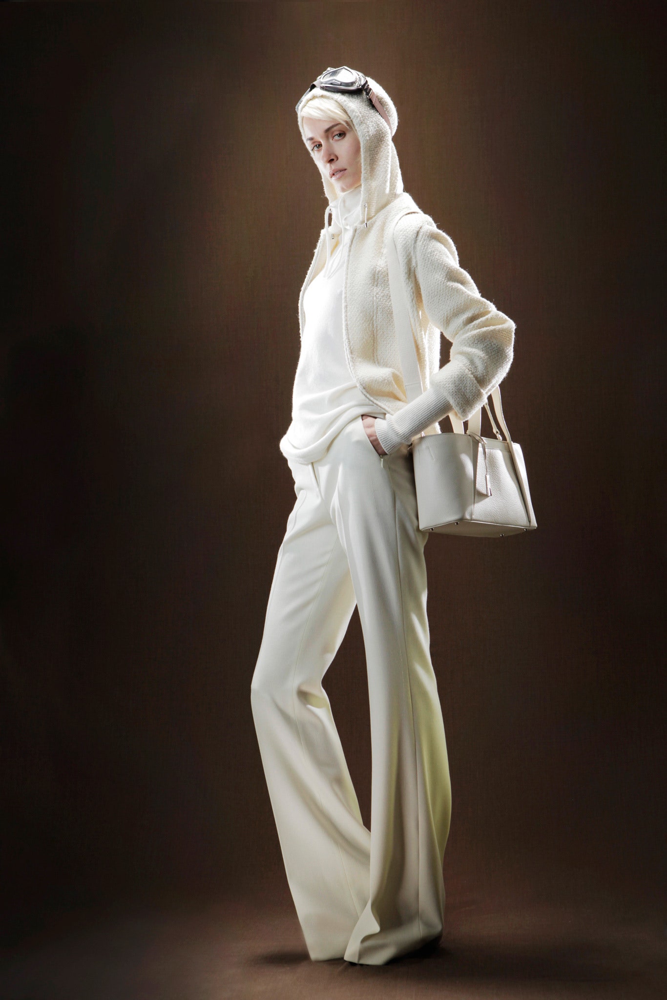 white relaxed sweater with wide-leg pants