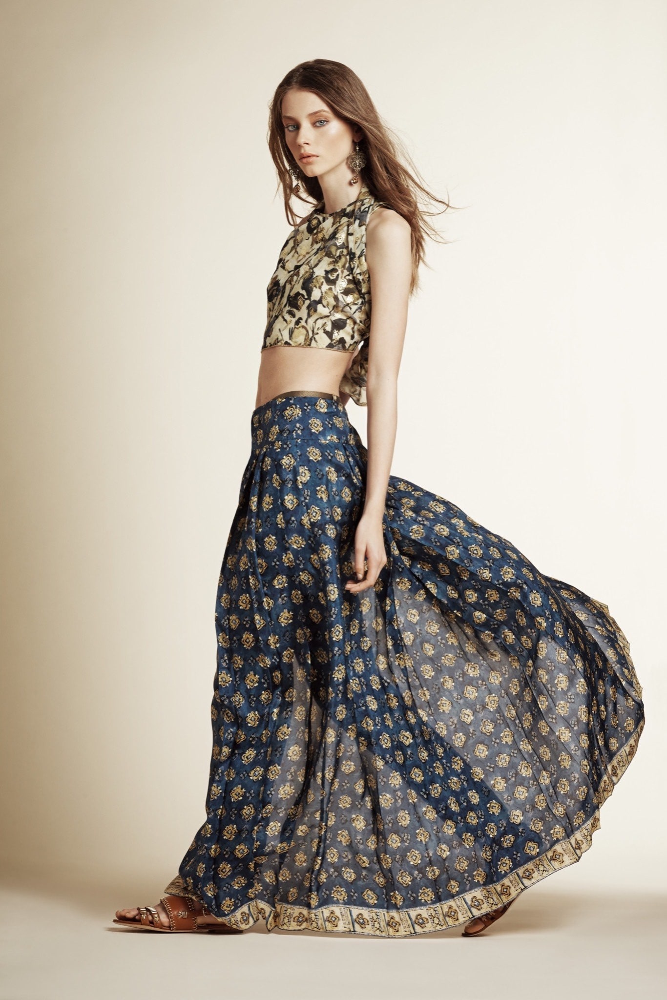 floral crop-top and tiered skirt