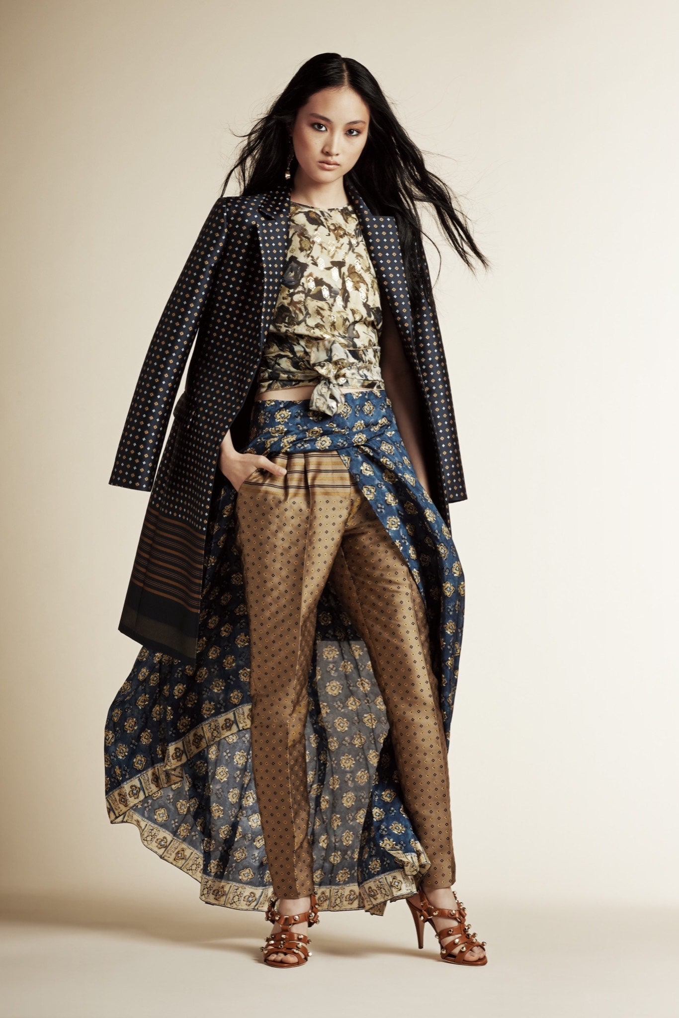 black coat with floral top