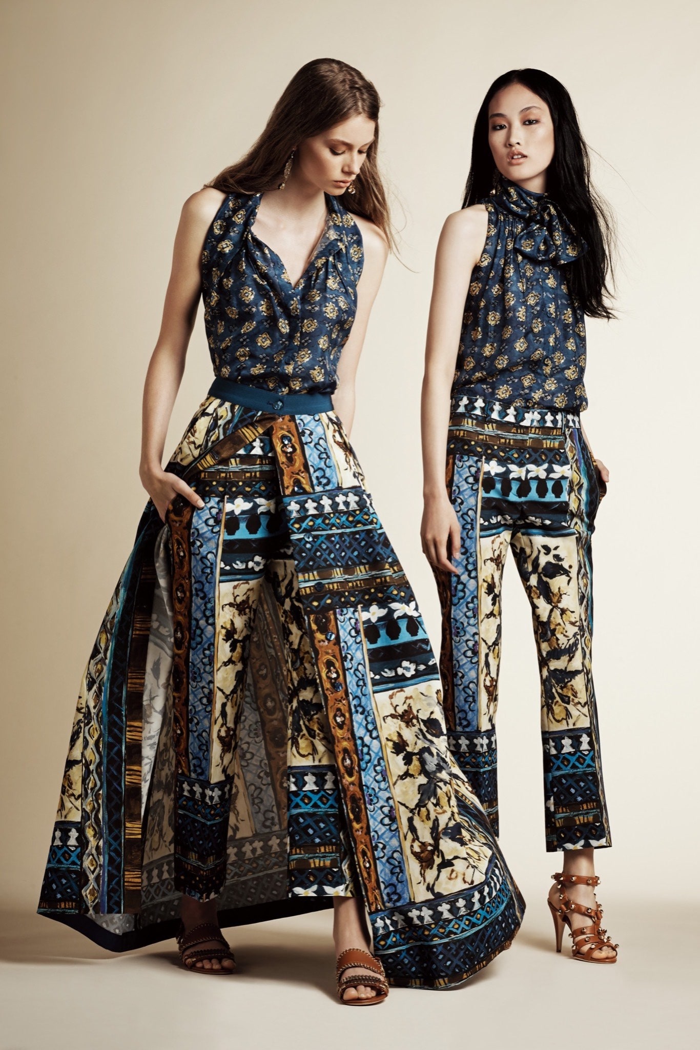 blue printed top and pants