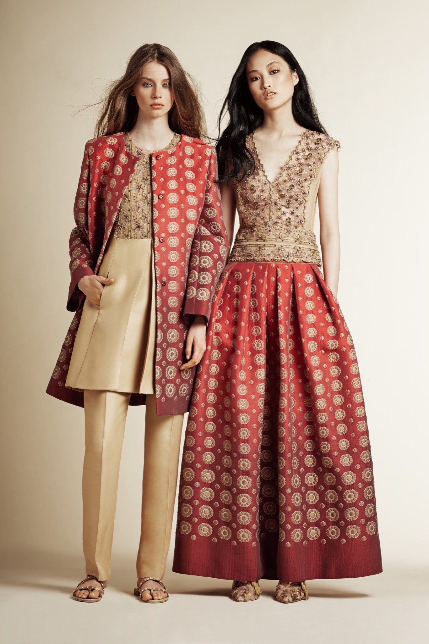 red embroidered silk gown