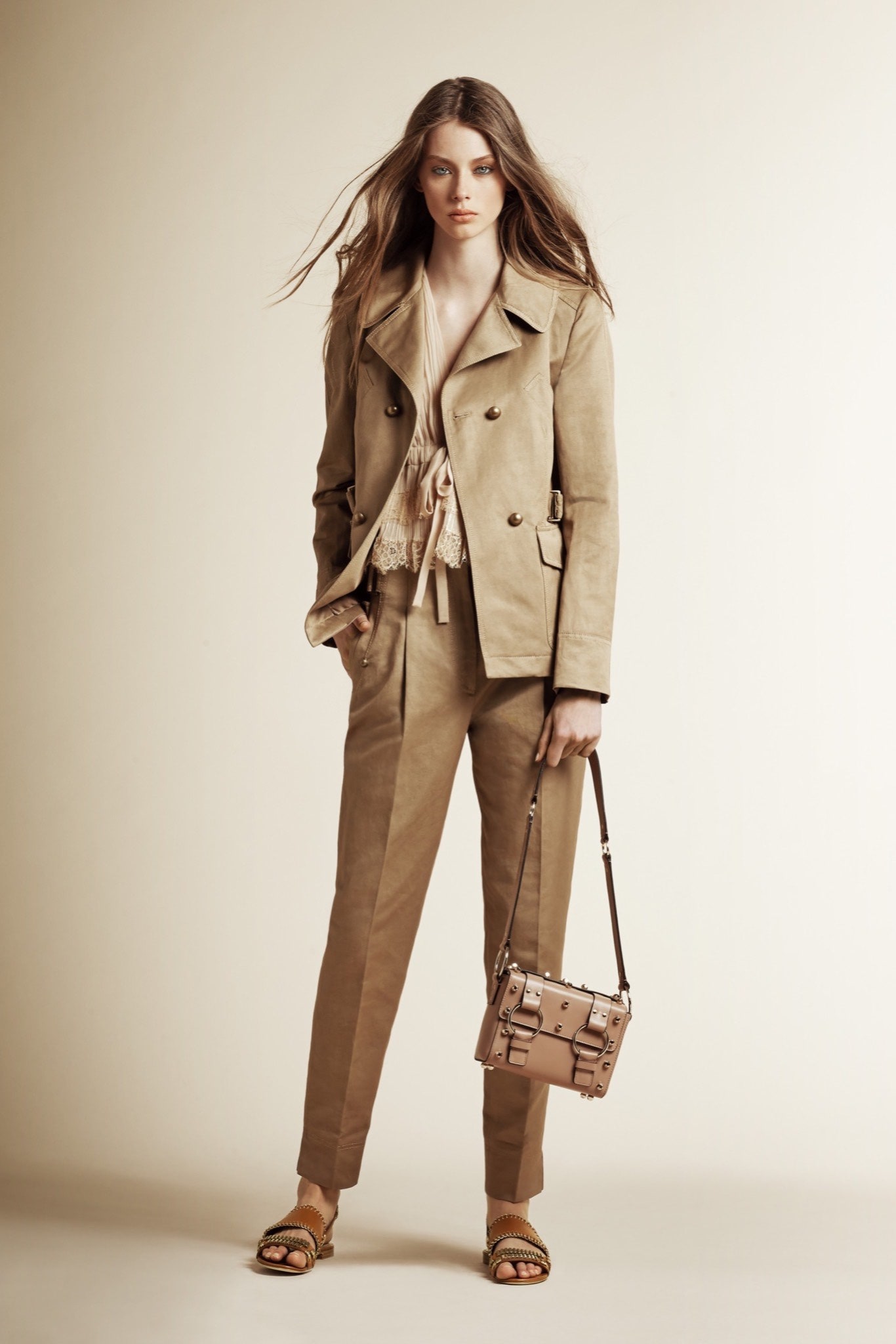 beige leather tailored jacket and pants