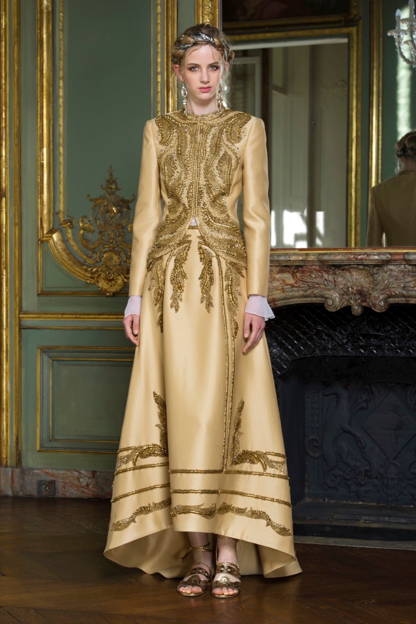 gold silk fitted gown