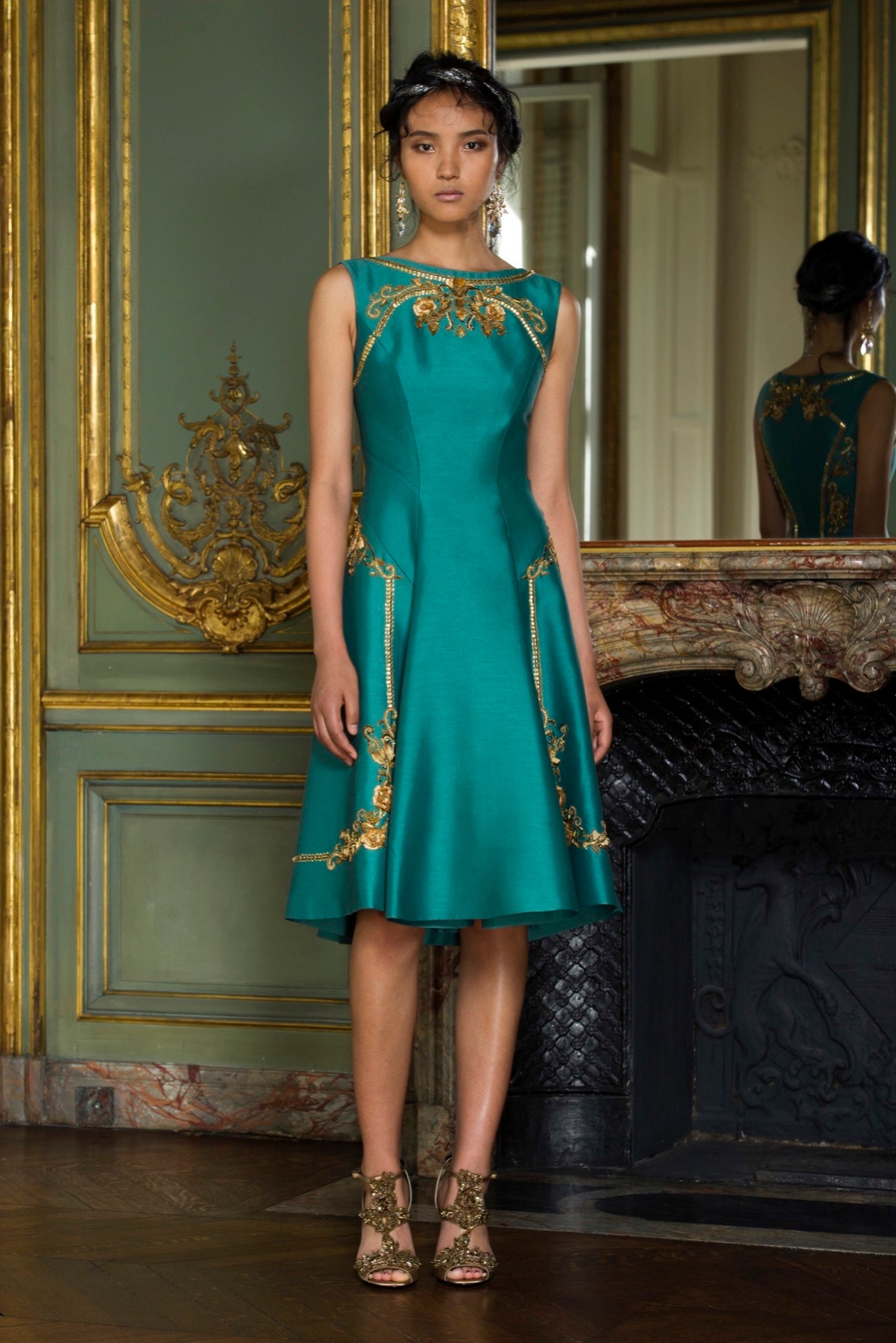teal silk sleeveless dress