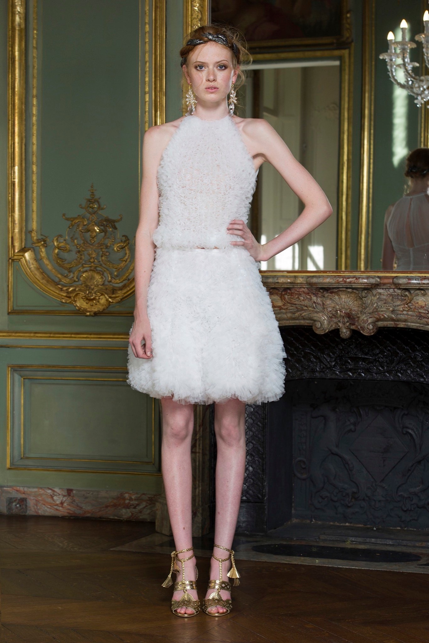 white ruffled mini dress