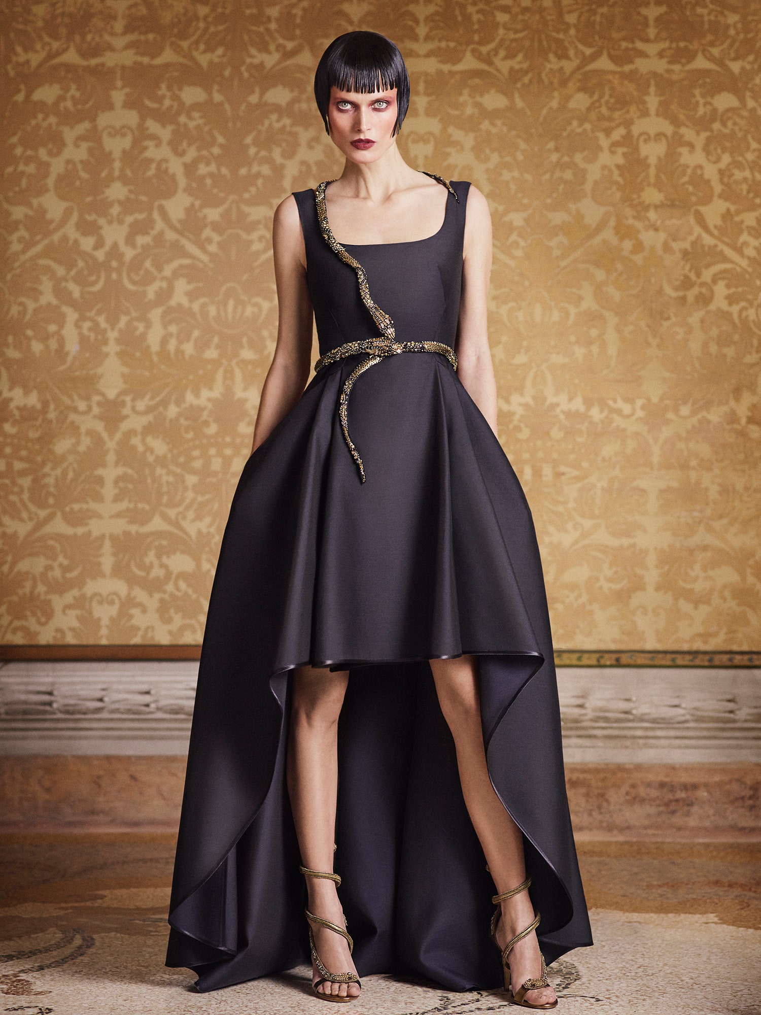 black silk sleeveless dress