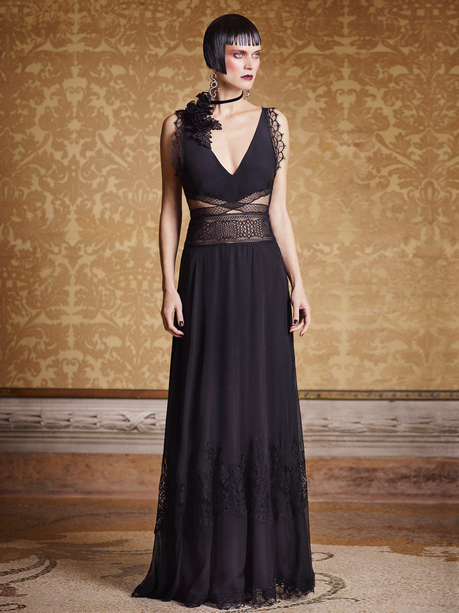 black silk sleeveless gown