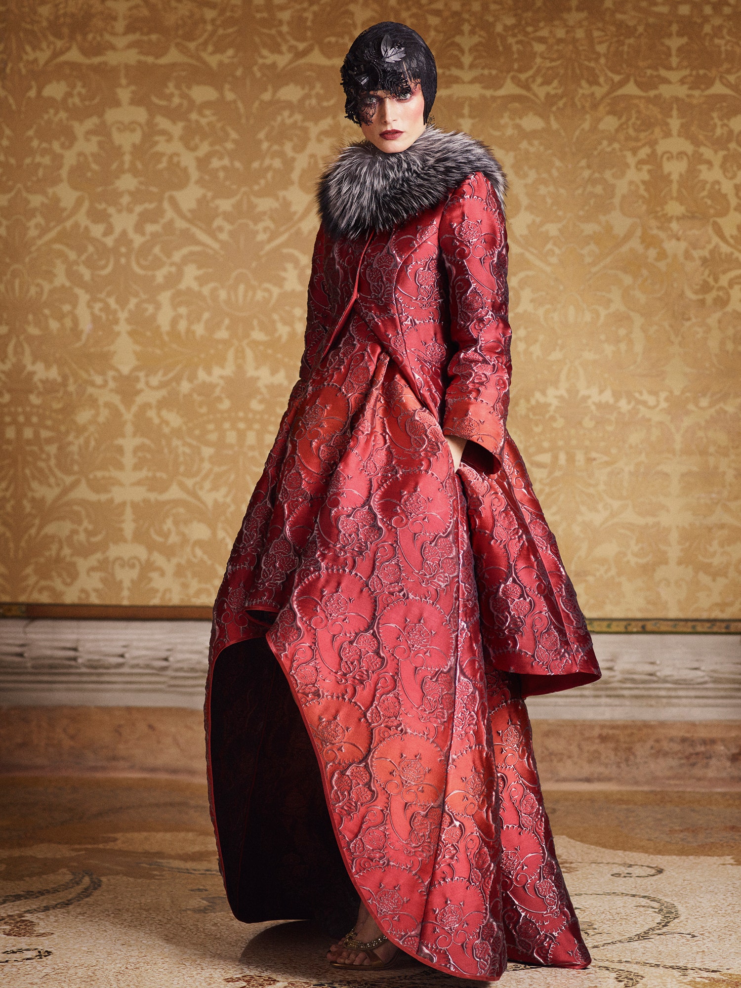 red embroidered silk coat