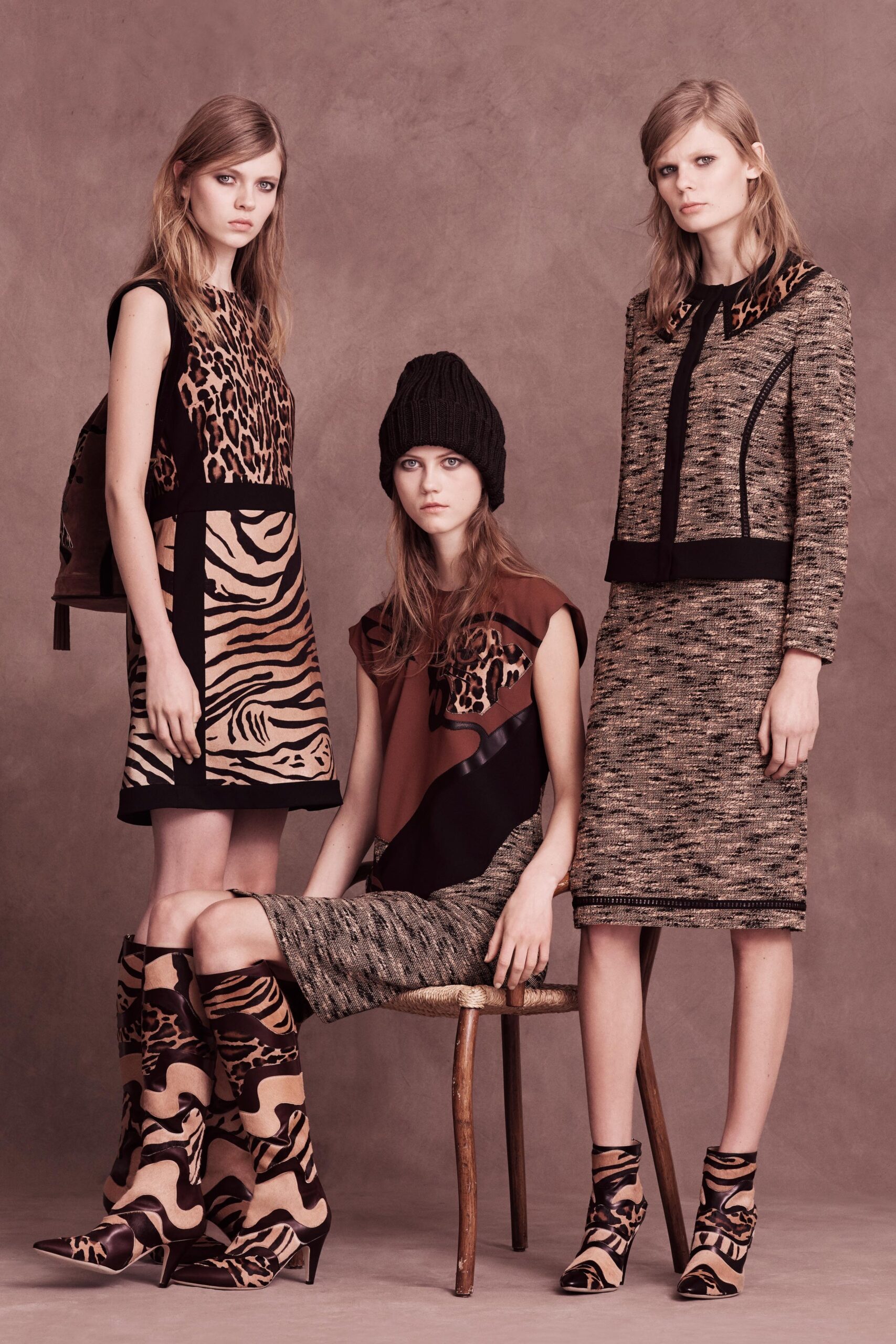animal-print mini dress and tailored jacket