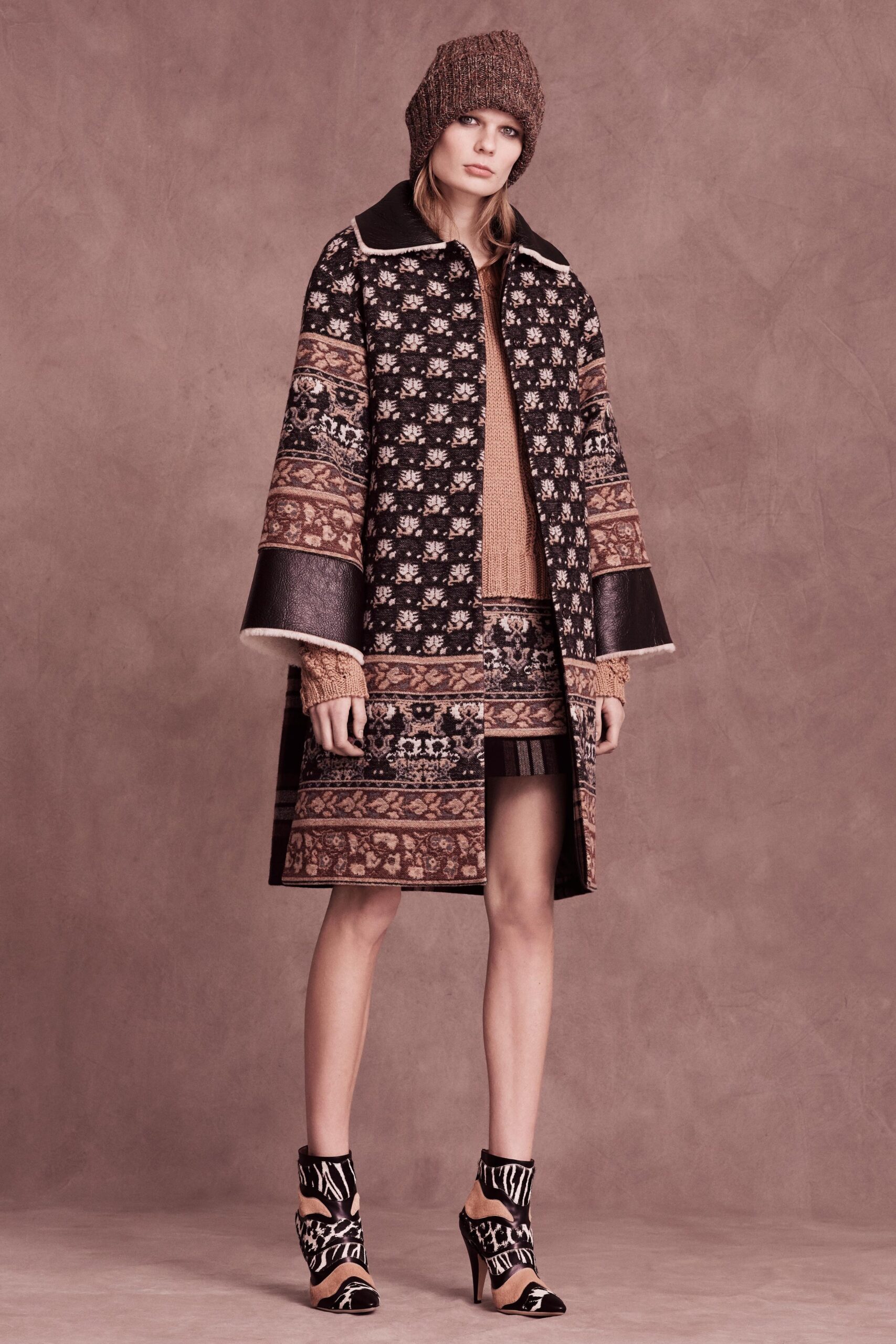 brown knit long-sleeve collared fitted top