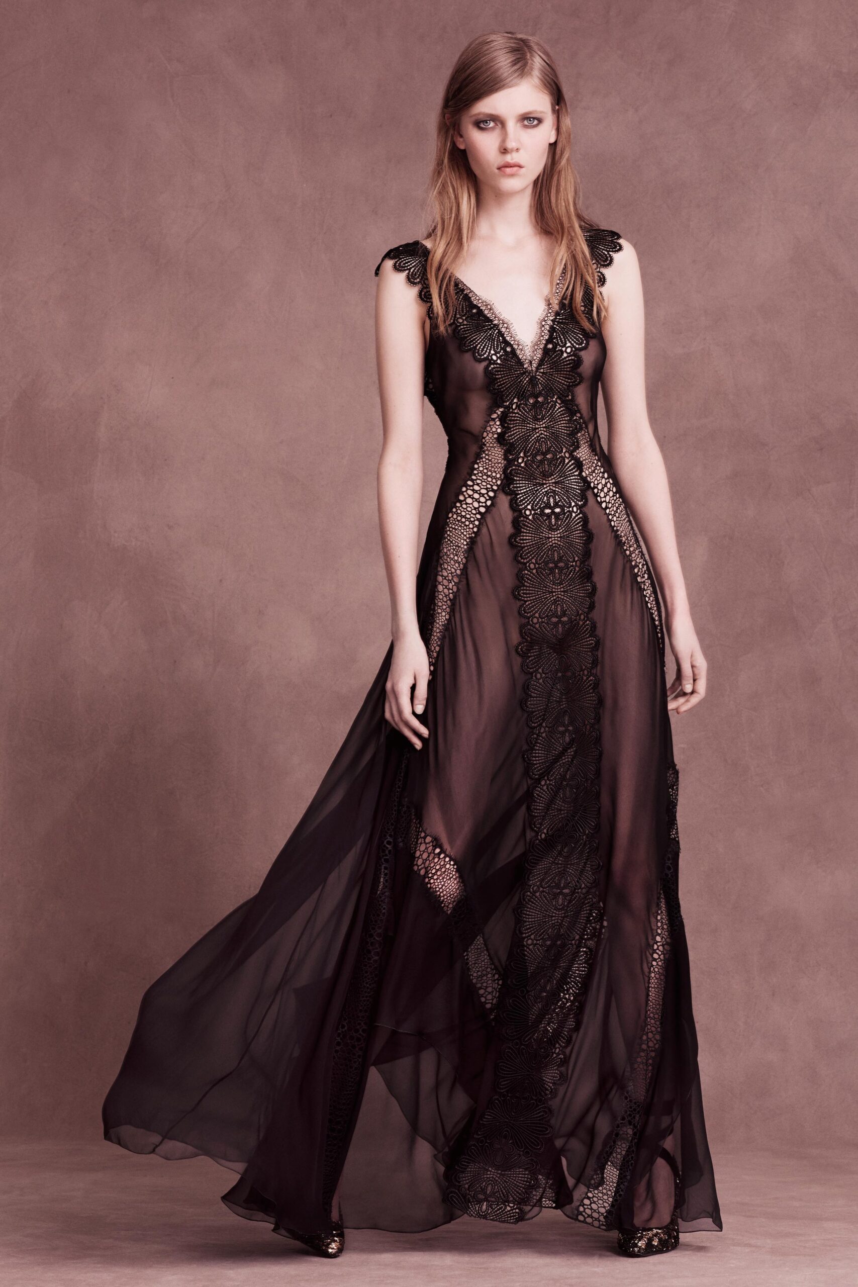 black sheer embroidered gown
