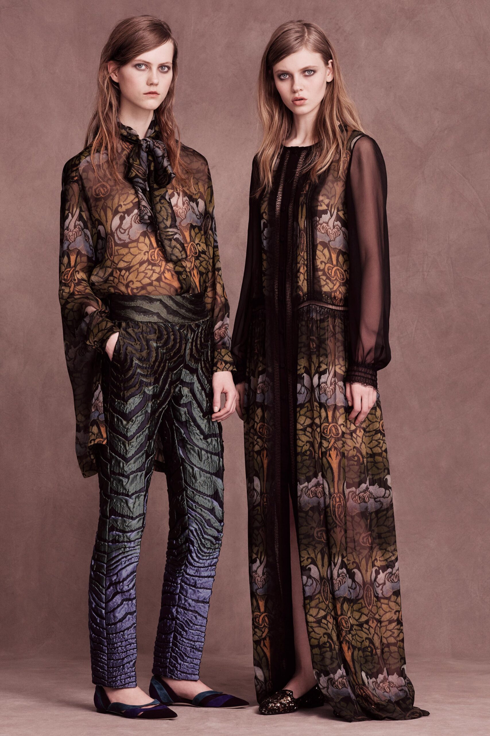 printed silk blouse and gown