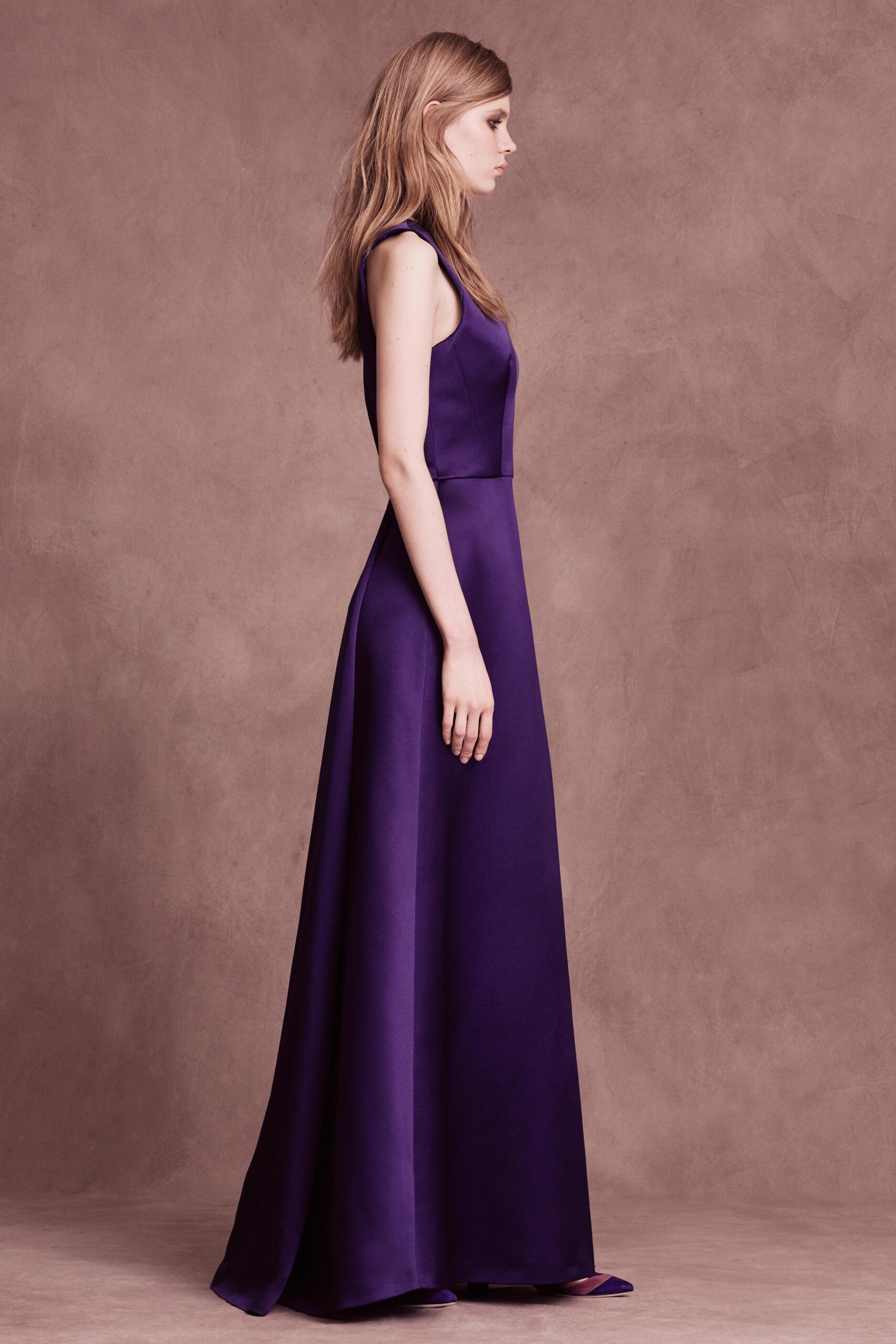 fitted purple silk gown
