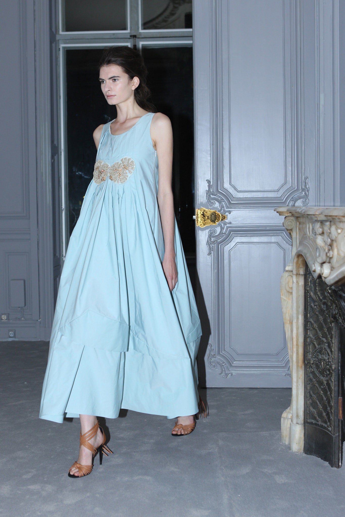 blue cotton sleeveless dress