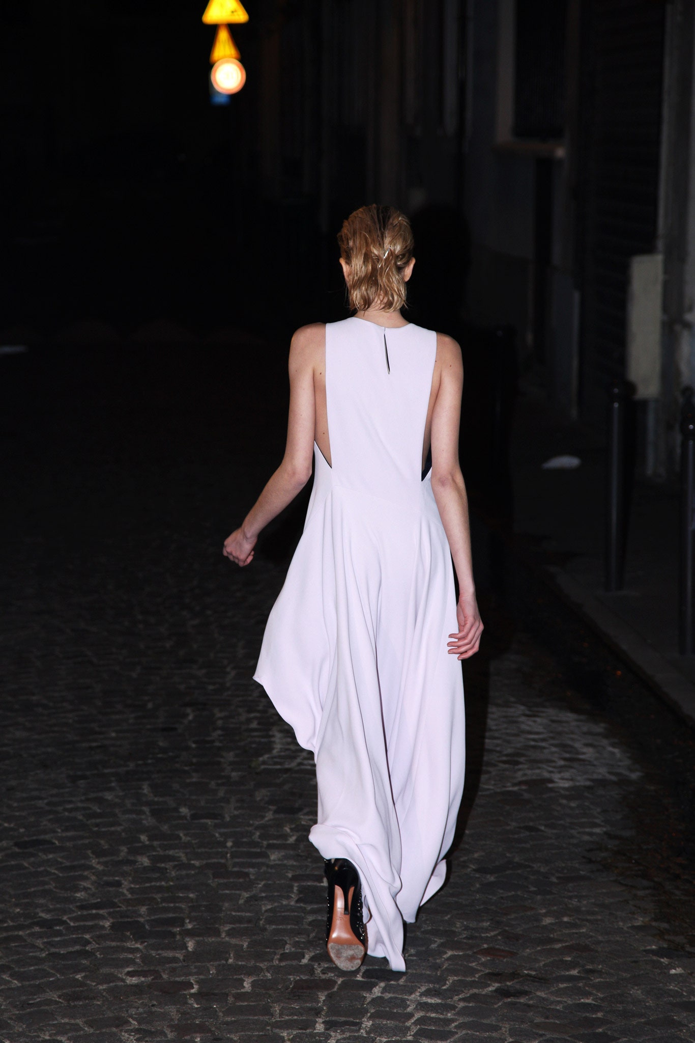 white silk sleeveless dress