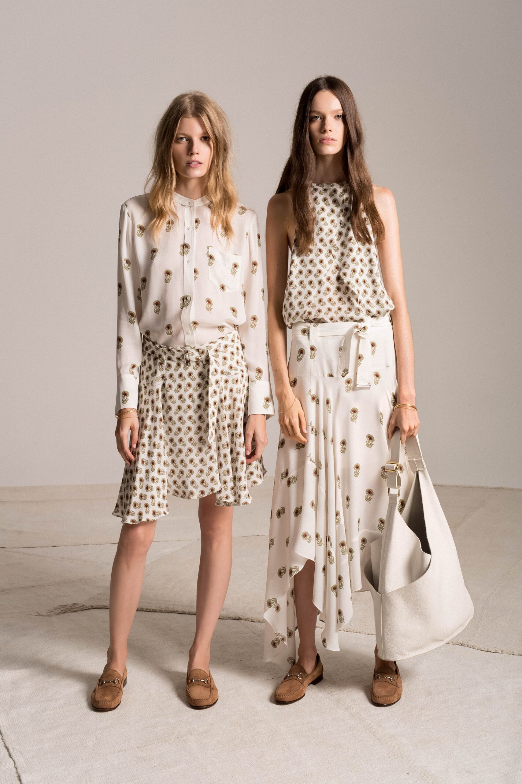 white printed shirt and skirt