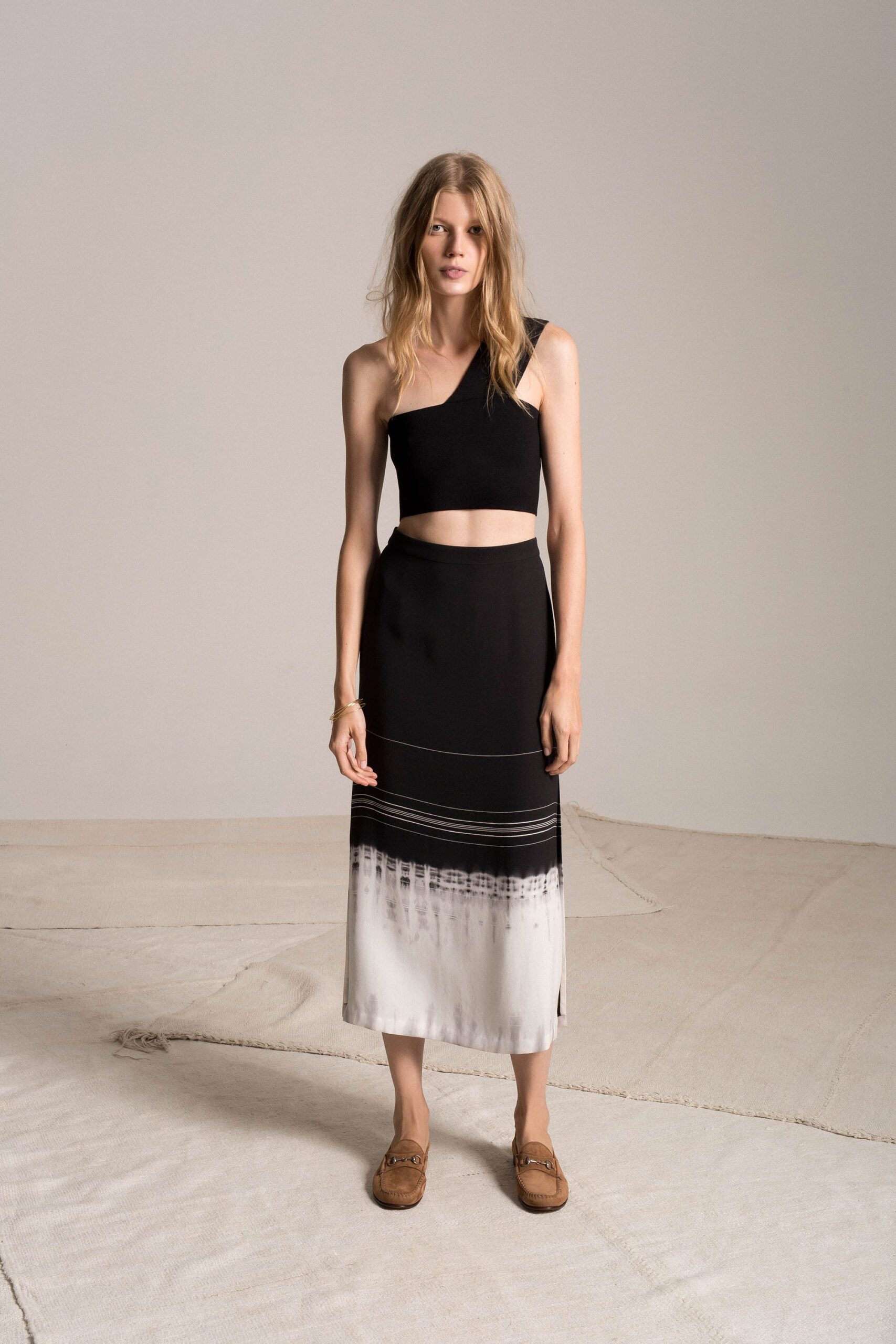 black crop-top and ombre skirt