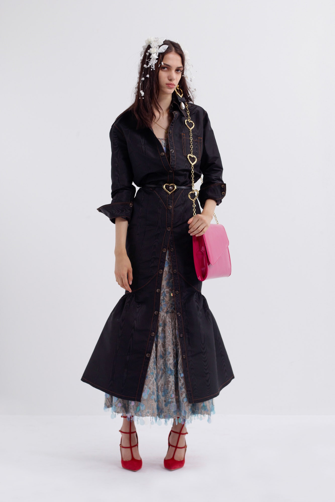 black midi dress with long sleeves